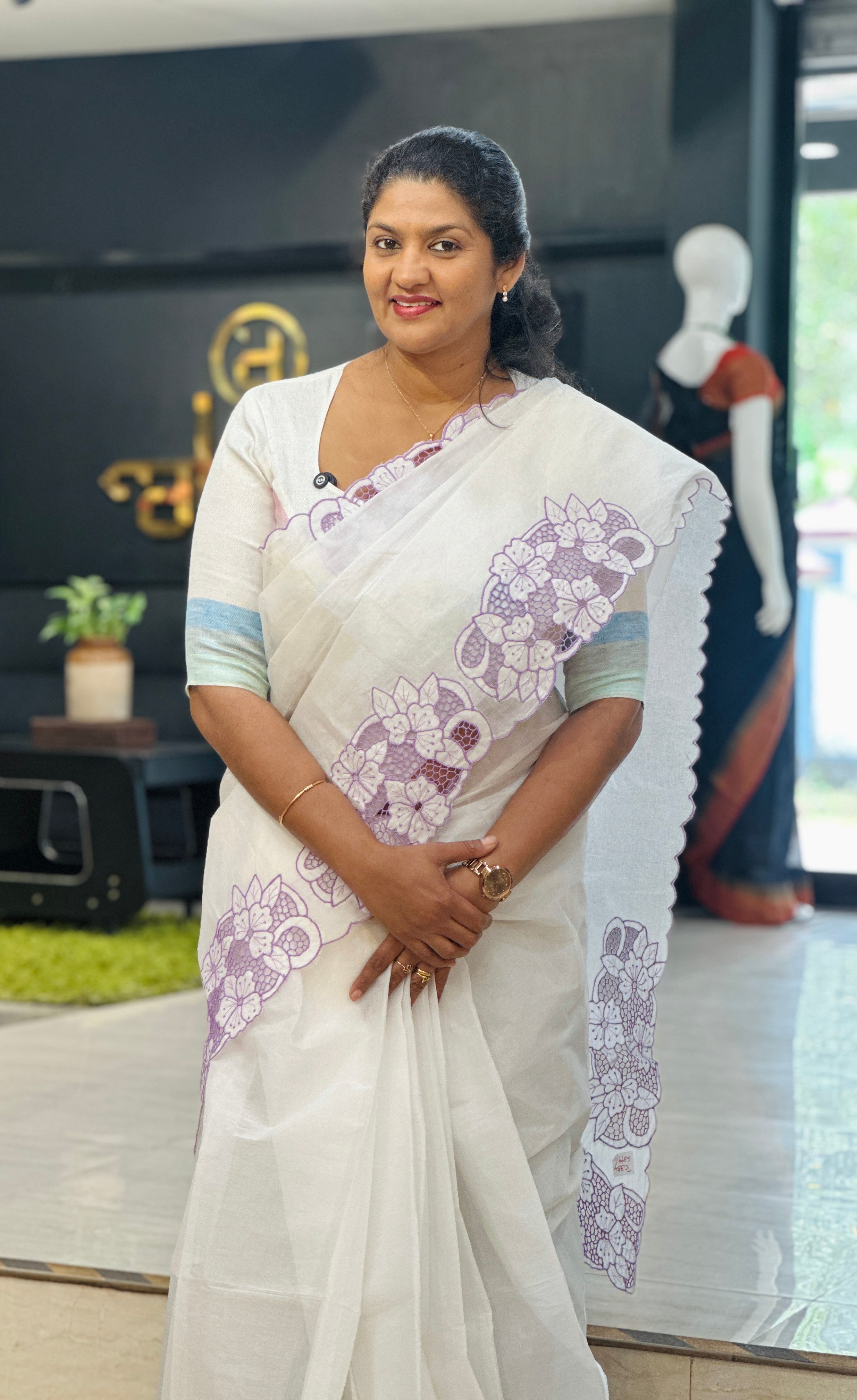 Twine Cutwork Floral Design Organdy Saree | TC368
