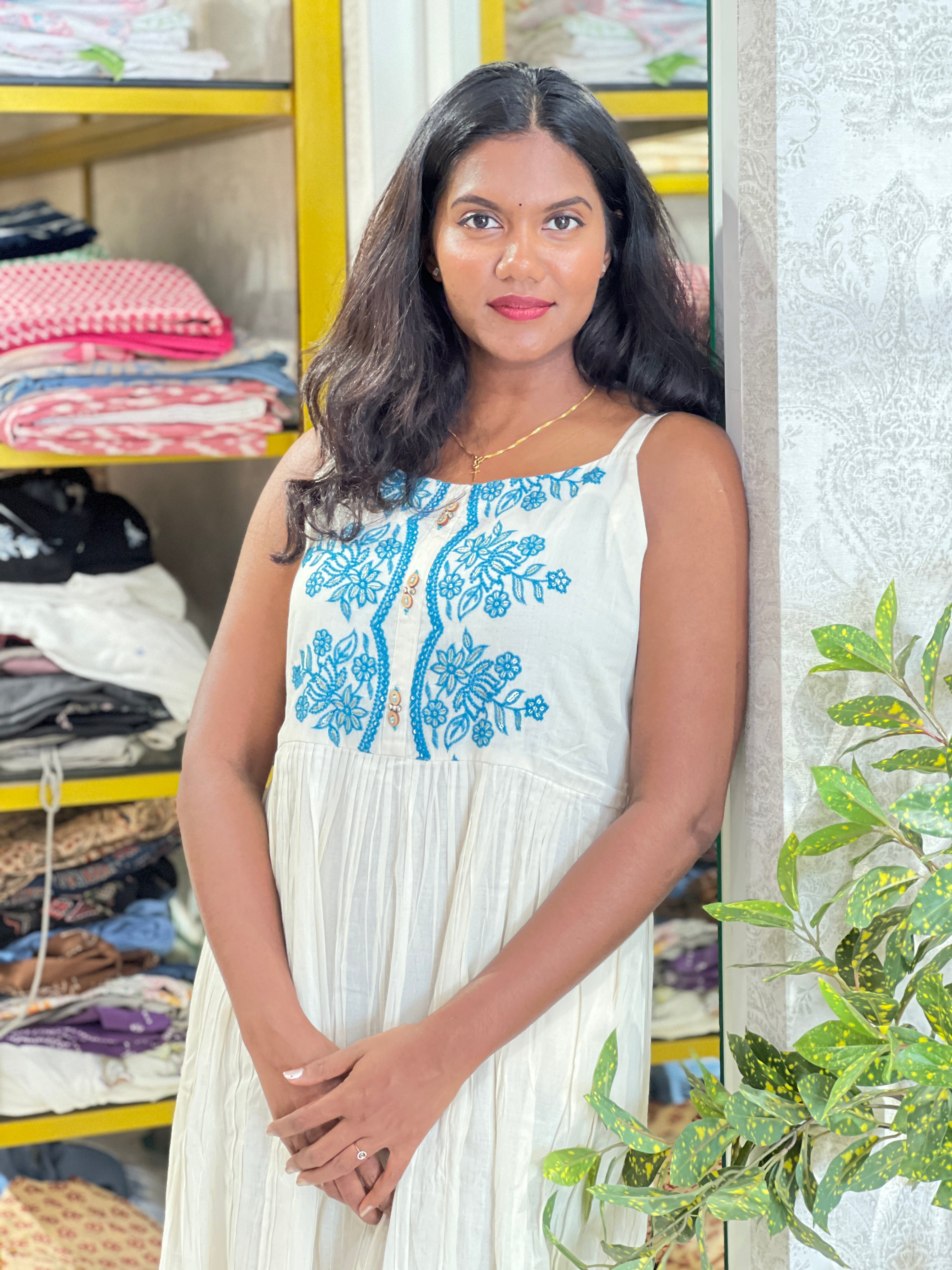 Embroidered Pattern Cotton Dress | PGI133