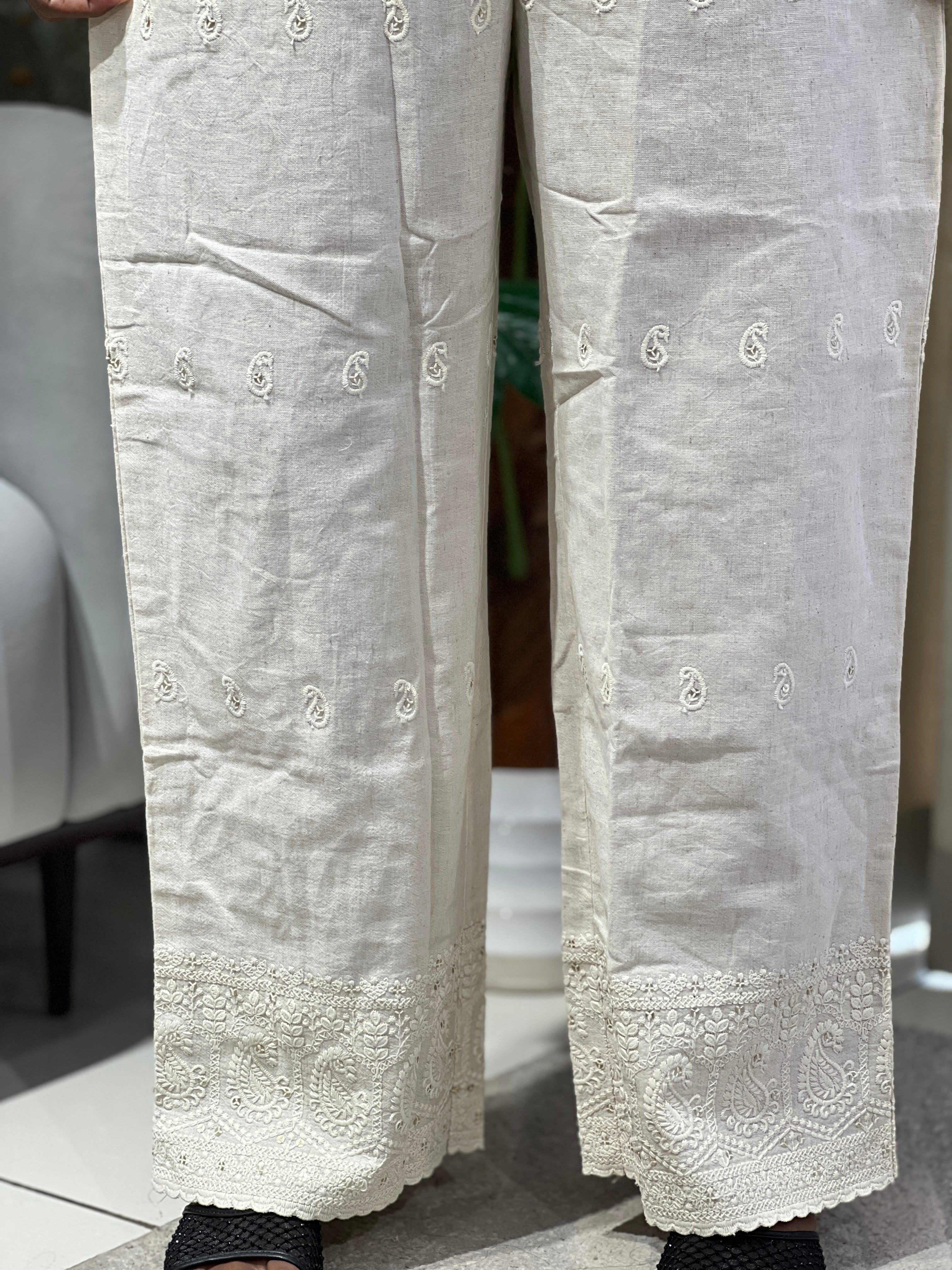 Paisley Embroidery With Sequins Detailed Cotton Bottom | PGI308