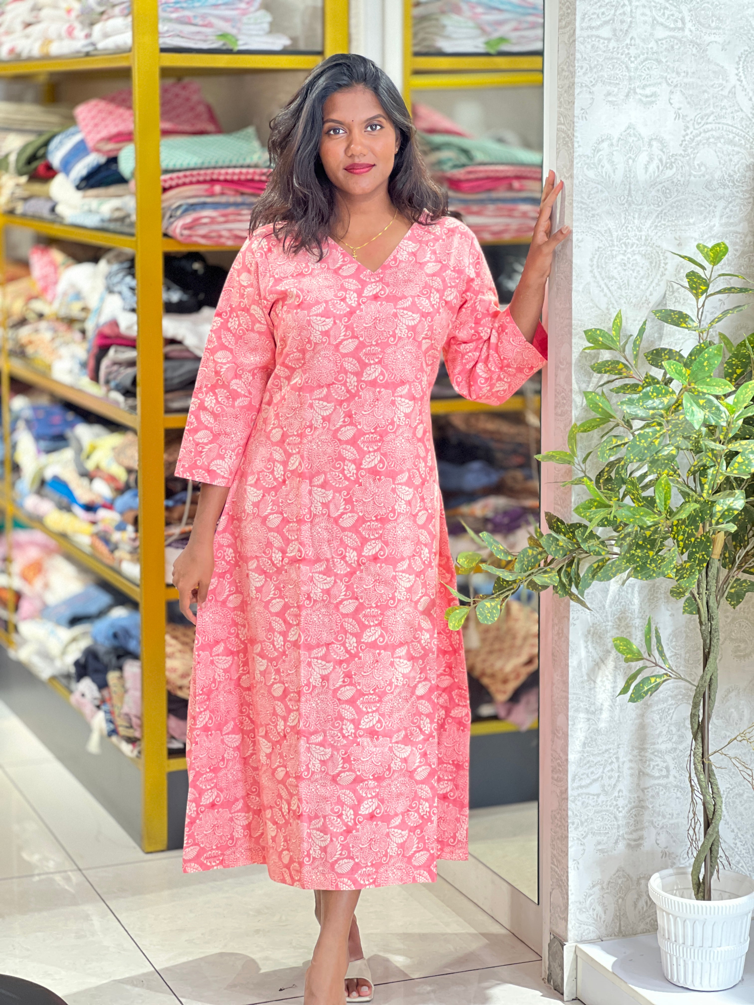 Floral Pattern Cotton A Line Kurta | RMLA343