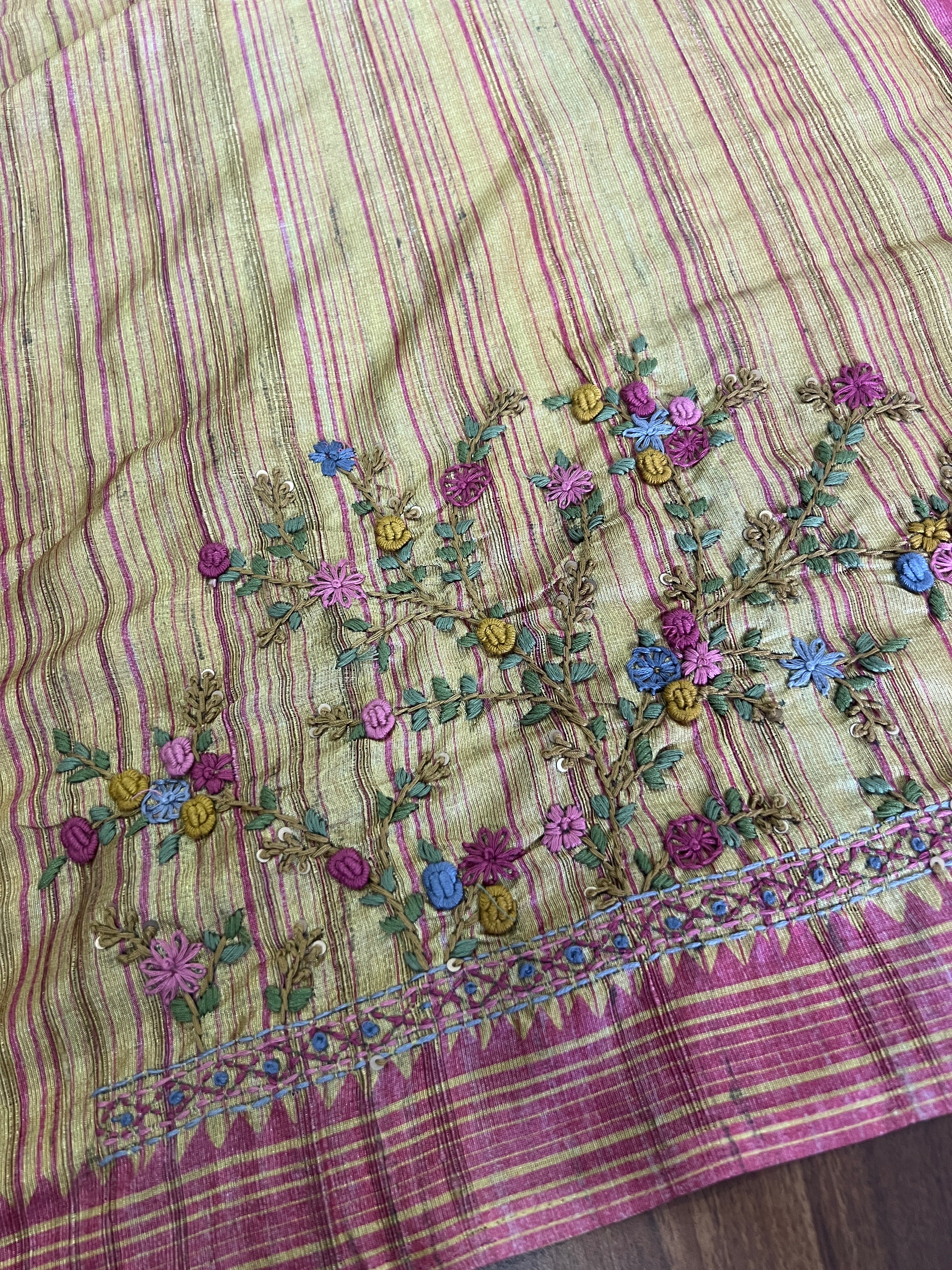 Hand Embroidery Tussar Finish Saree | KSD105