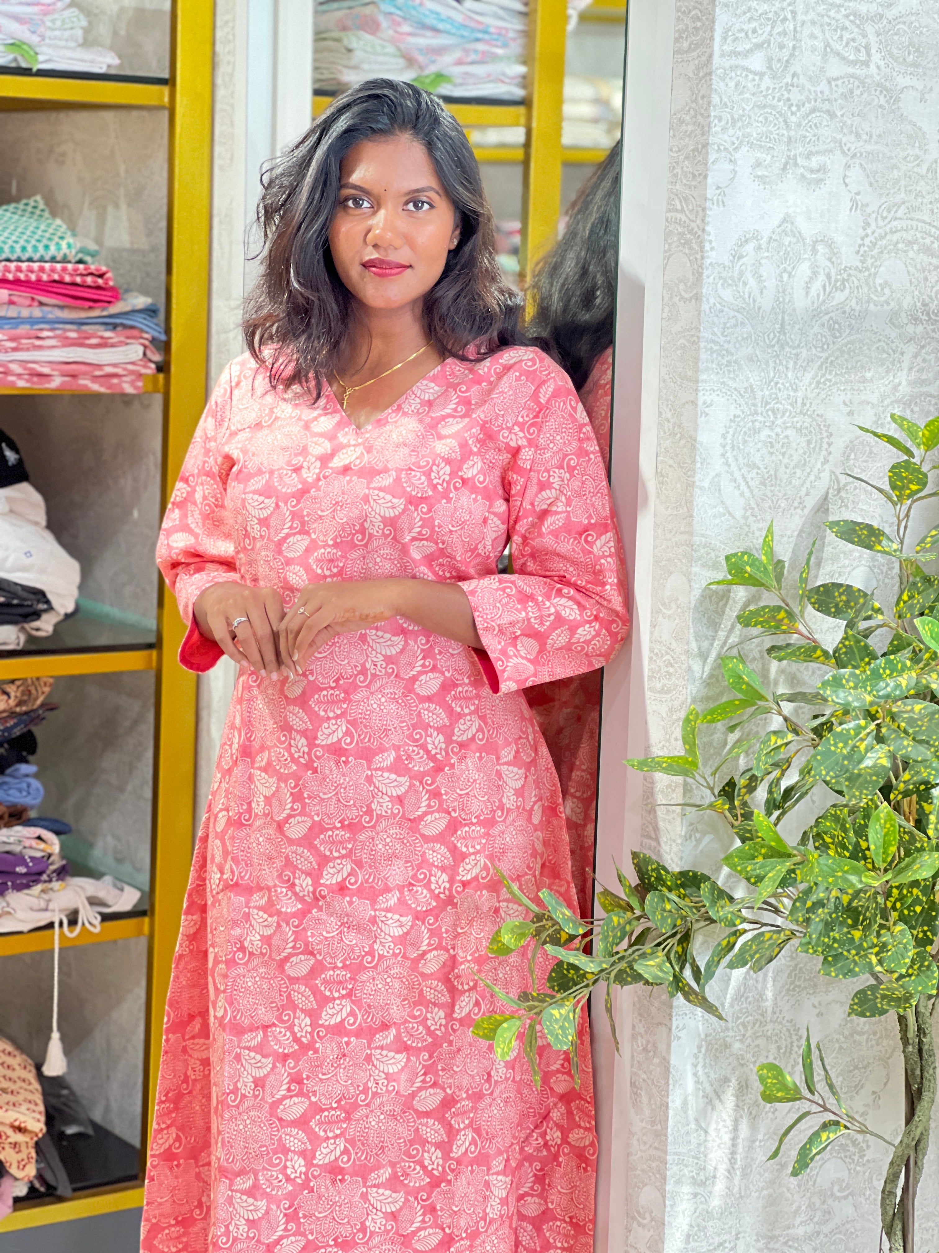 Floral Pattern Cotton A Line Kurta | RMLA343