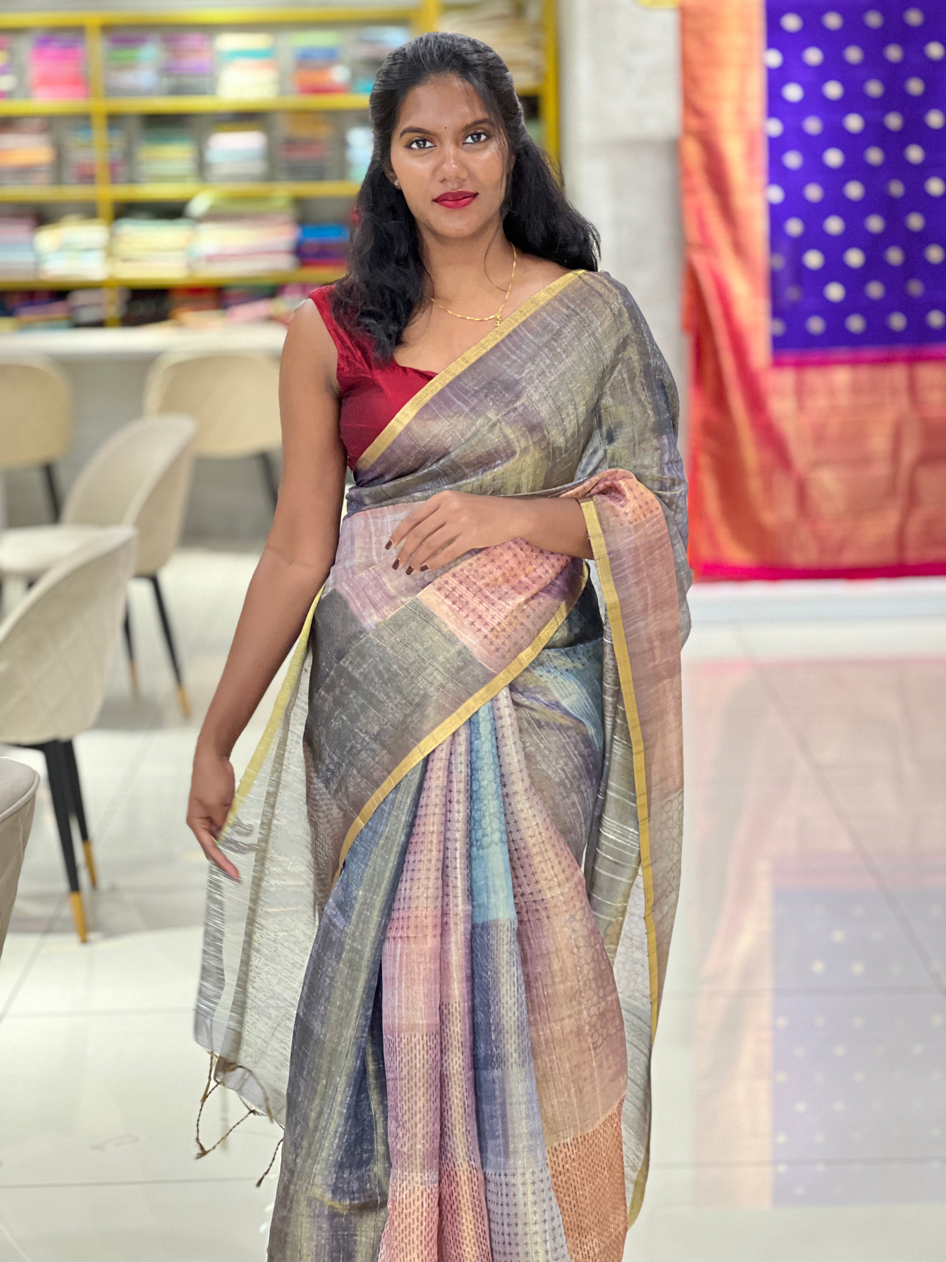 Sublimation Print Detailed Semi Silk Saree | SSN271