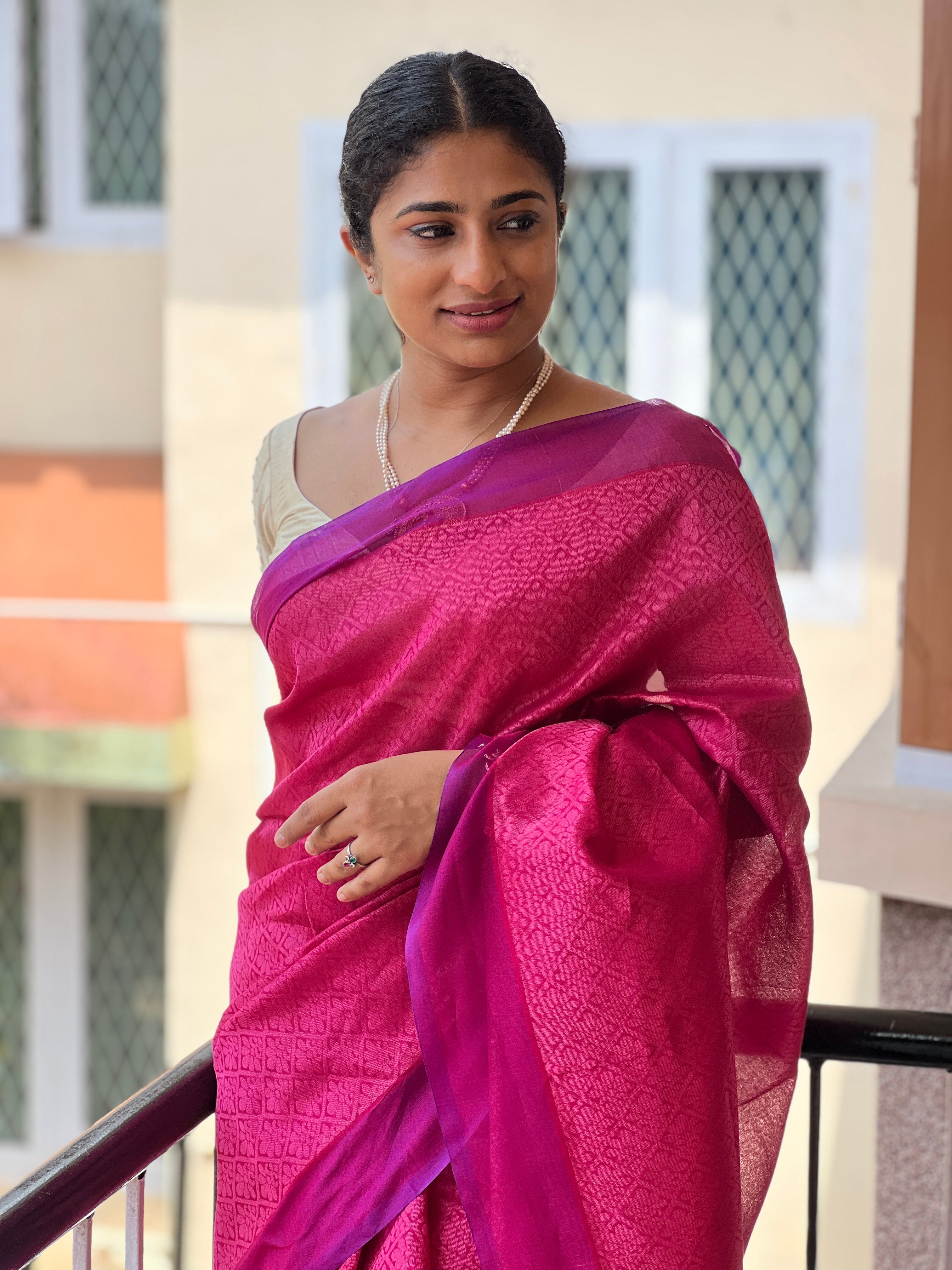 Diagonal Pattern Zari Weaved Cotton Silk Saree | RJT116