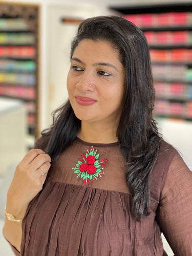 Hand Embroidery Highlighted A-Line Chanderi Silk Kurta | DN774