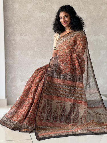 Block Printed Check Kota Saree  | JKL303