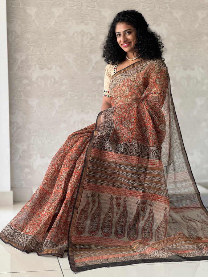 Block Printed Check Kota Saree  | JKL303