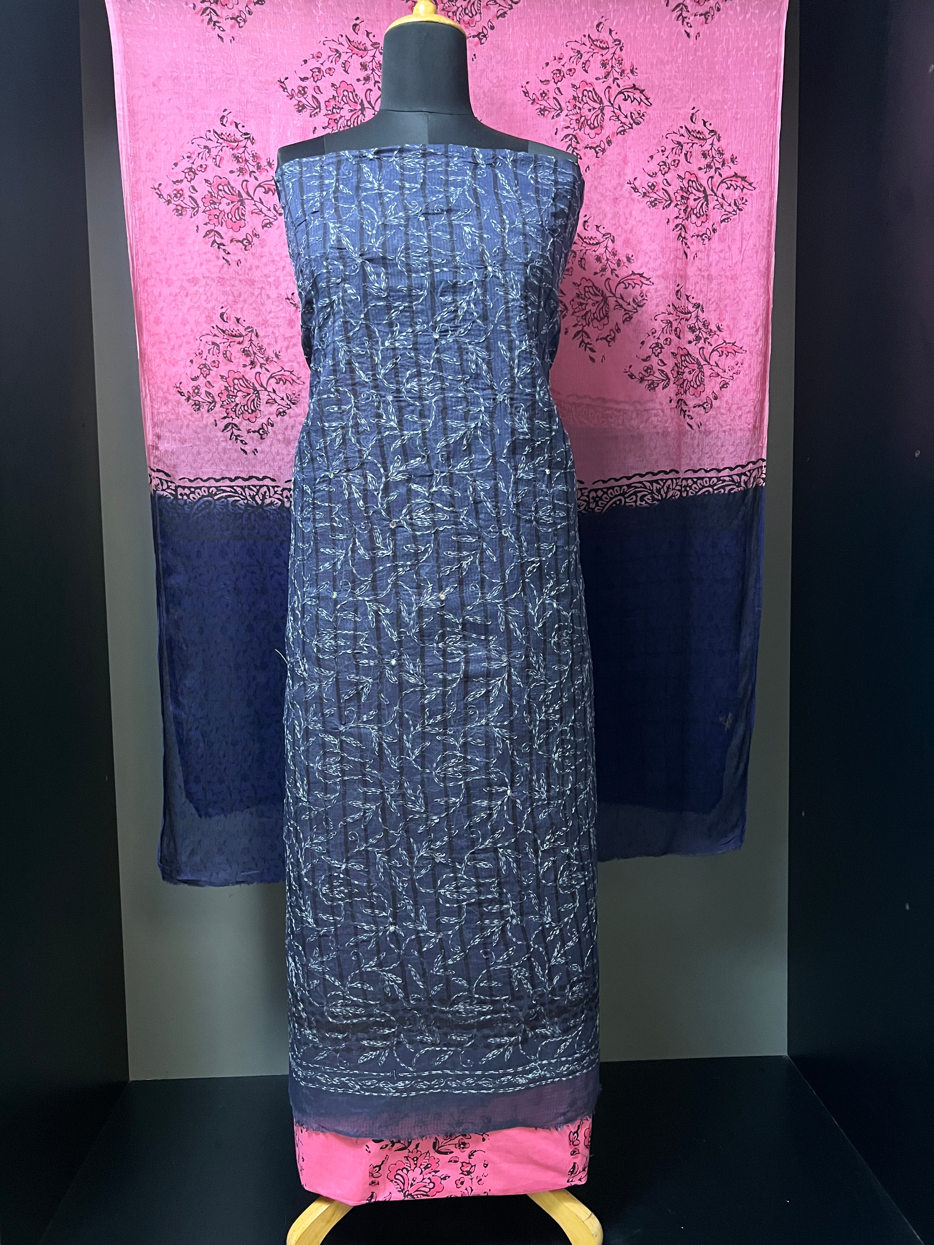 Tepchi Embroidery With Block Print Detailed Kota Salwar Set | SF1075