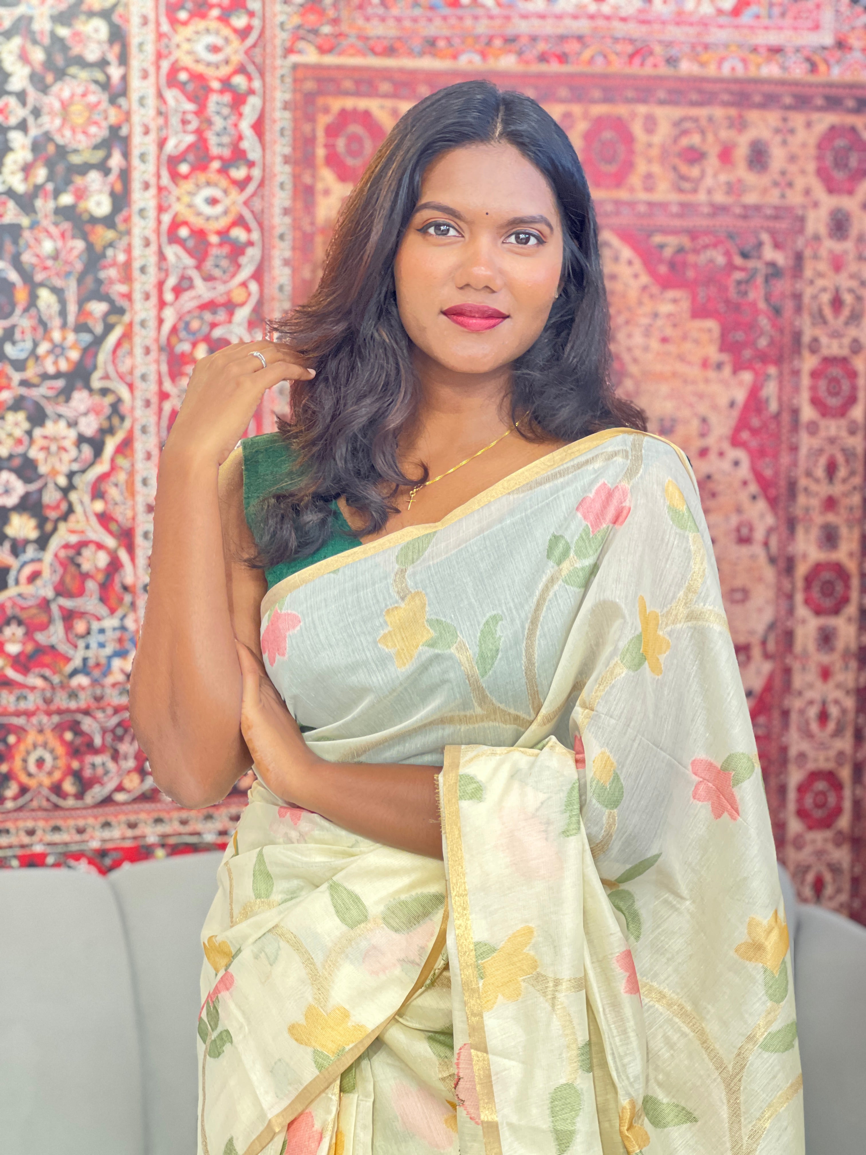 Floral Jaal Pattern Powerloom Chanderi Saree | SSN555