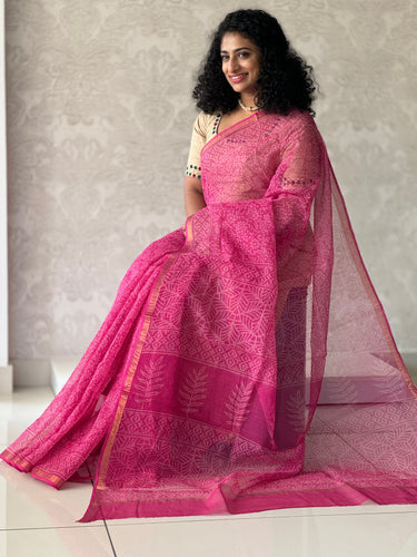 Block Printed Check Kota Saree | JKL300