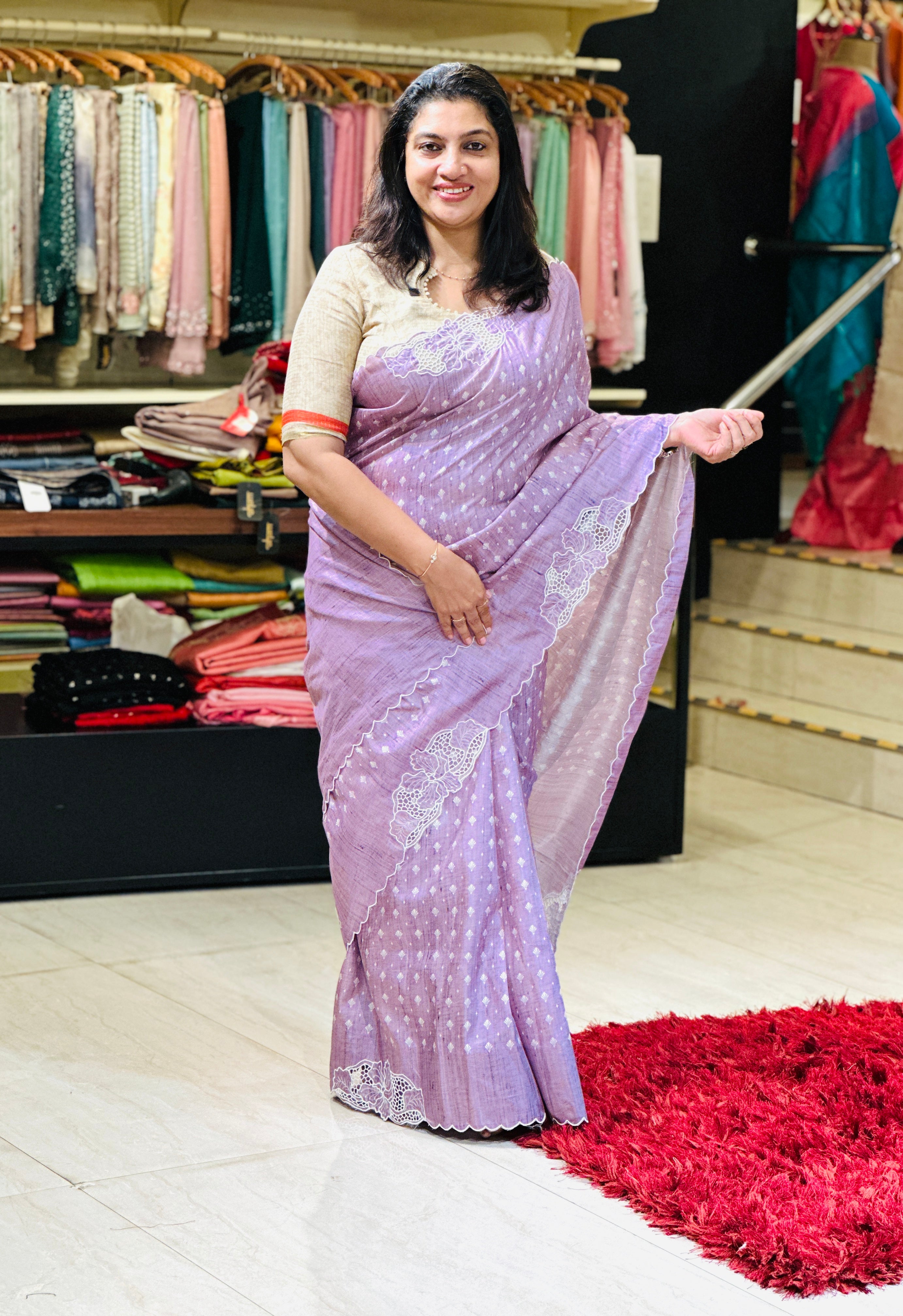 Print With Twine Cut Work Detailed Semi Tussar Saree | TC442