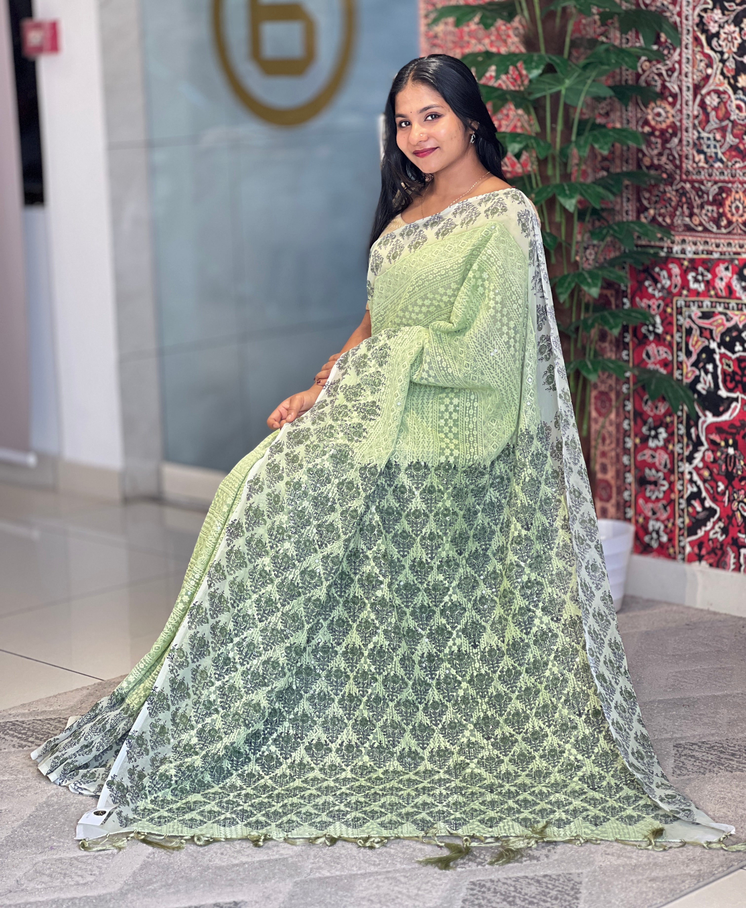 Machine Embroidered Semi Georgette Saree | PF978
