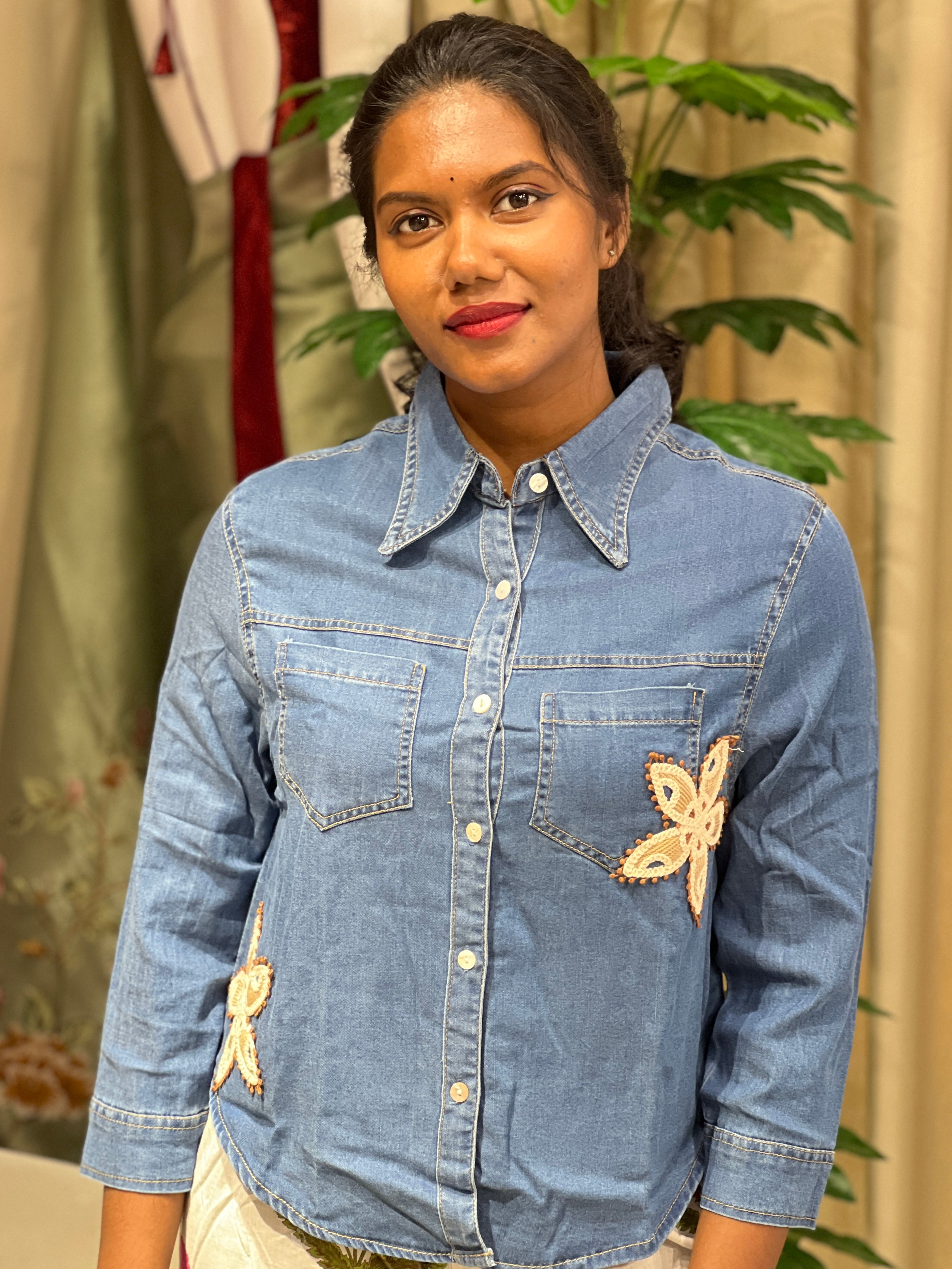 Embroidery Detailed Denim Short Kurta | PGI282