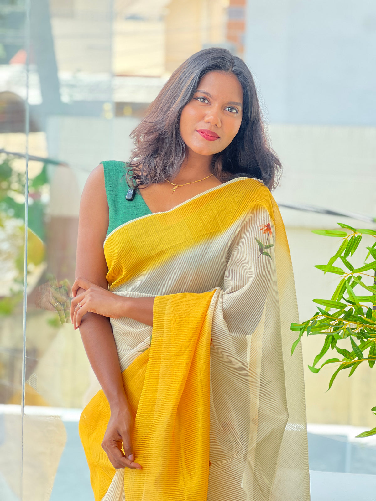 Tissue Woven Line Pattern Chanderi Saree | HT503