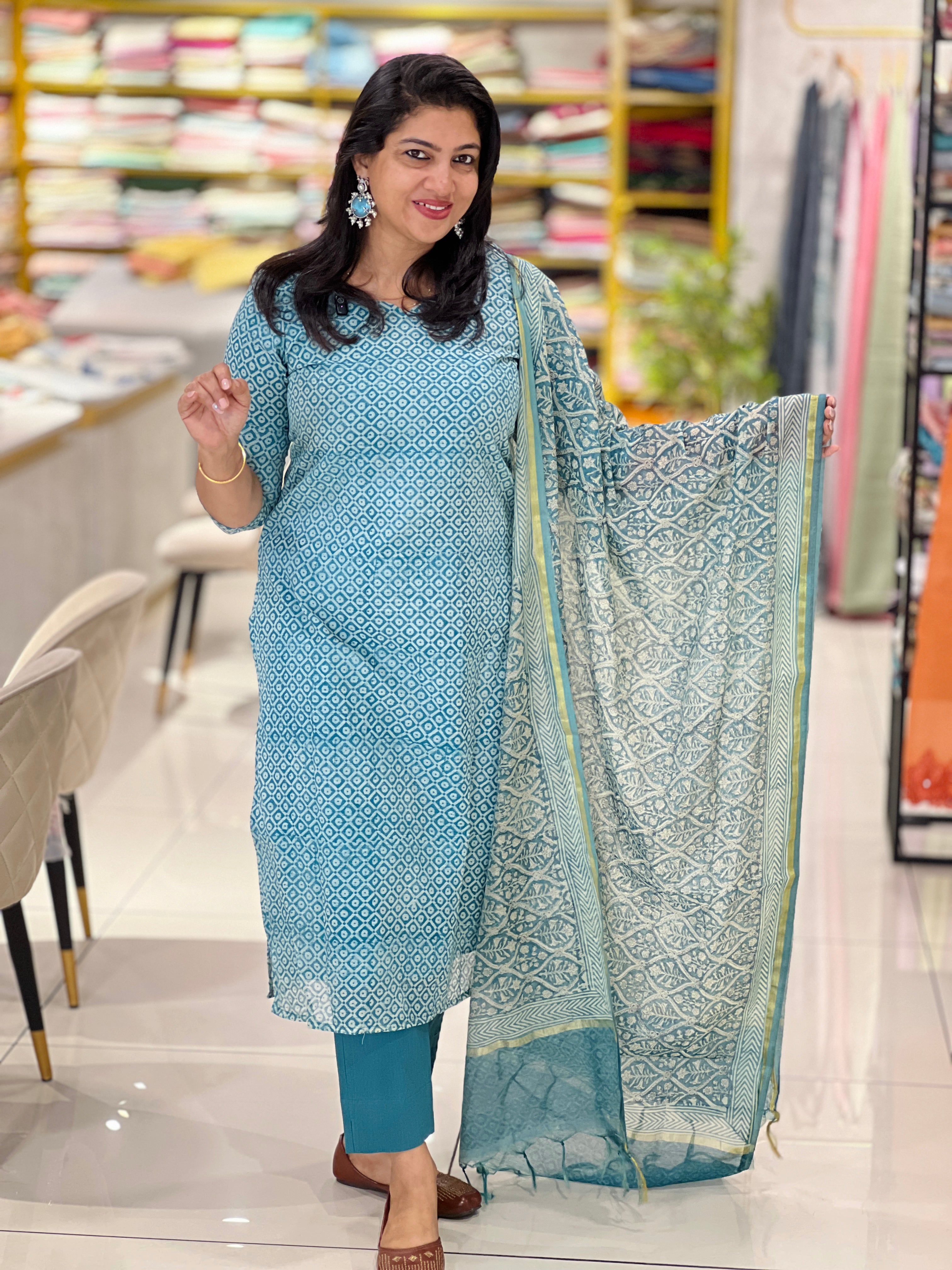 Screen Printed Chanderi Salwar Set | SSC108