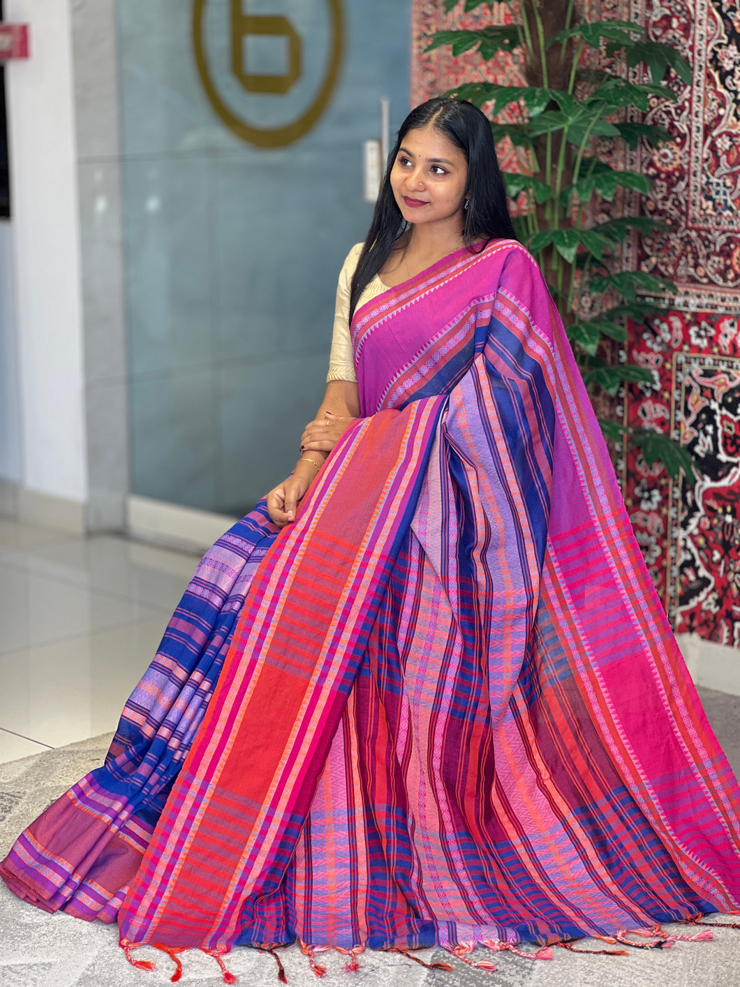 Stripe Weaving Patterned Cotton Saree | AB248