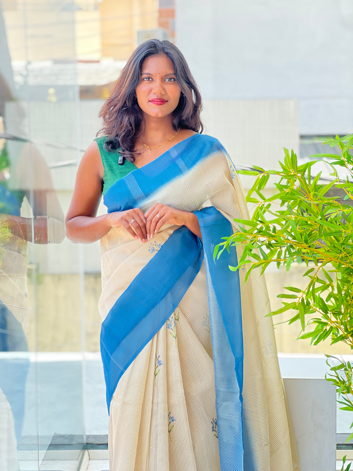 Tissue Woven Line Pattern Chanderi Saree | HT506