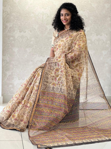 Block Printed Check Kota Saree | JKL297