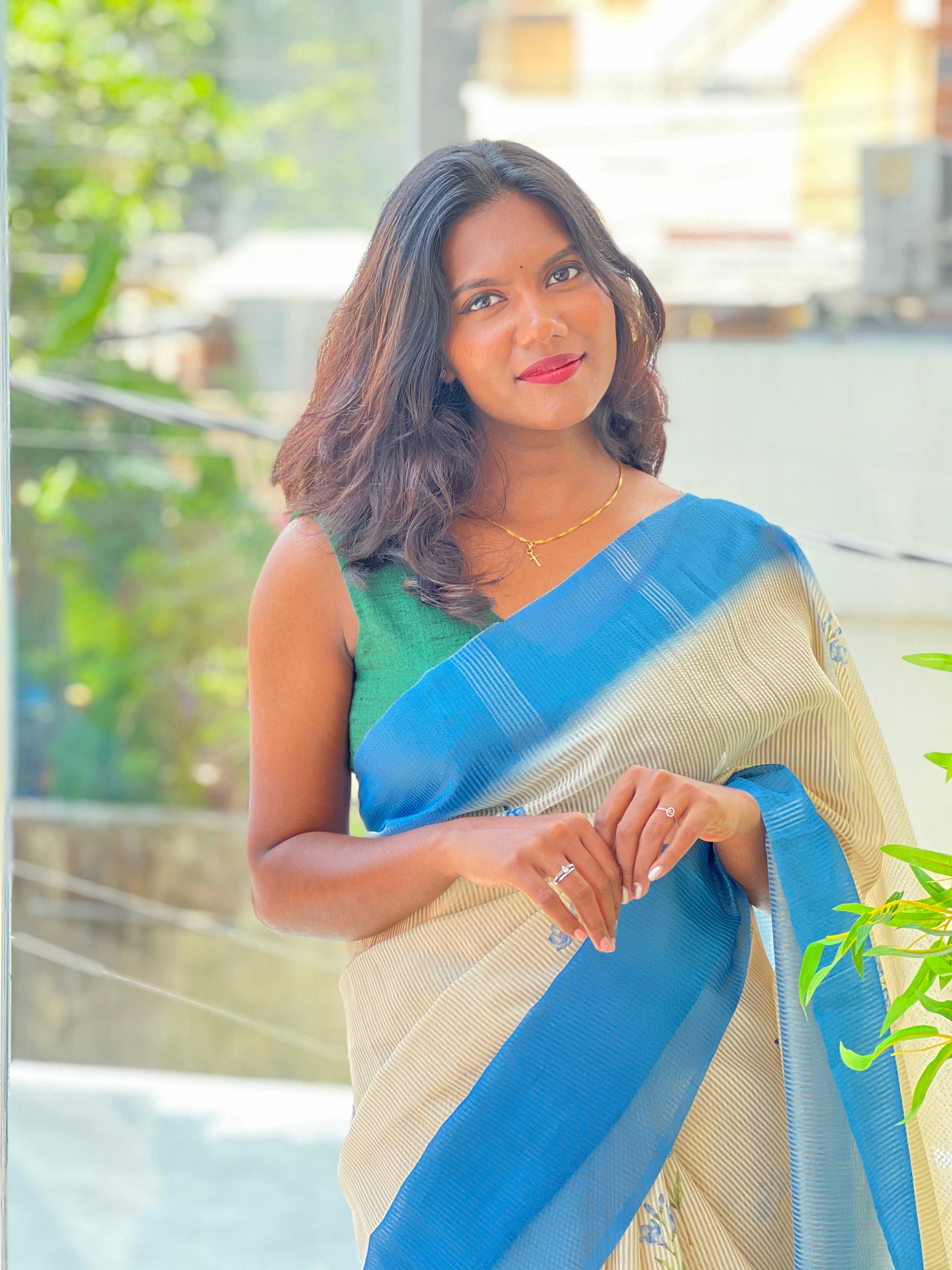Tissue Woven Line Pattern Chanderi Saree | HT506