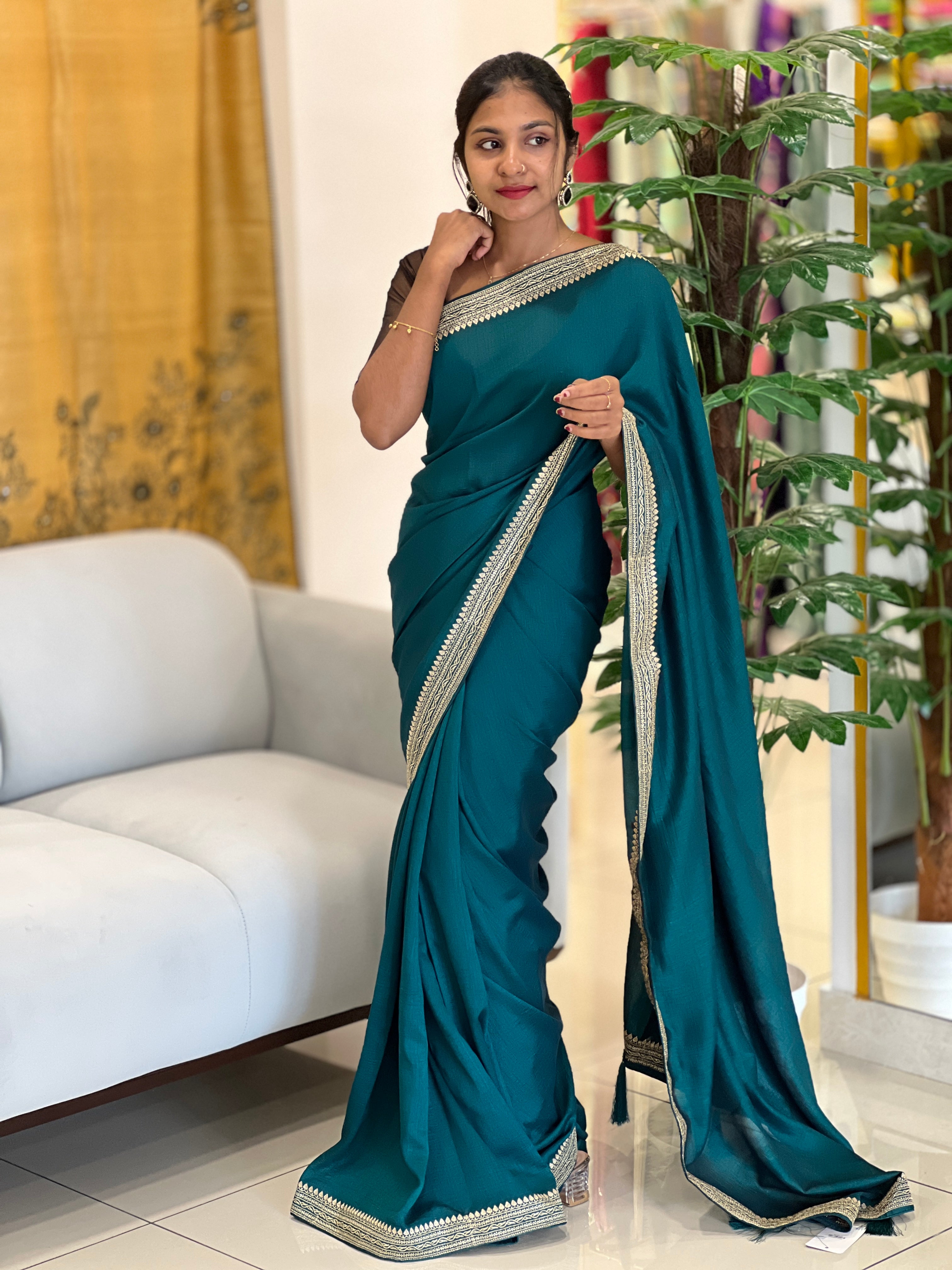 Embroidery Border Detailed Vichitra Silk Saree | RP486