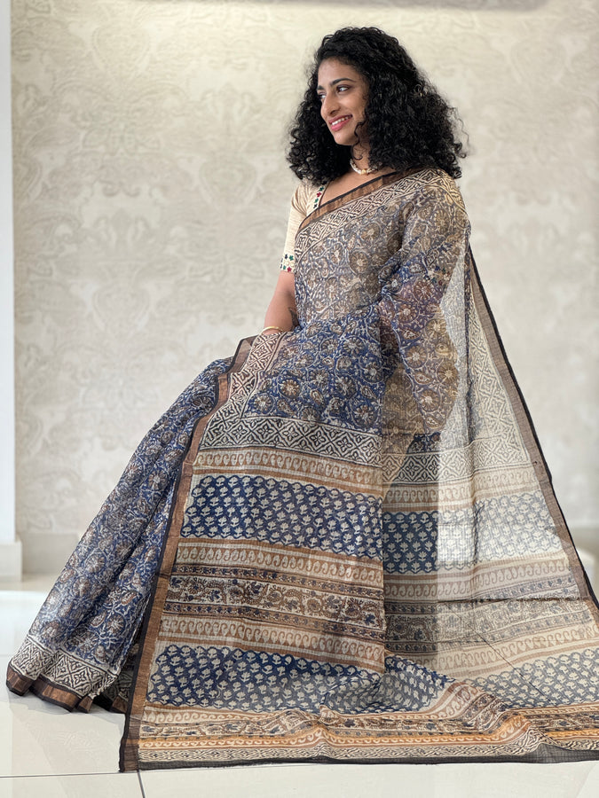 Block Printed Check Kota Saree | JKL304