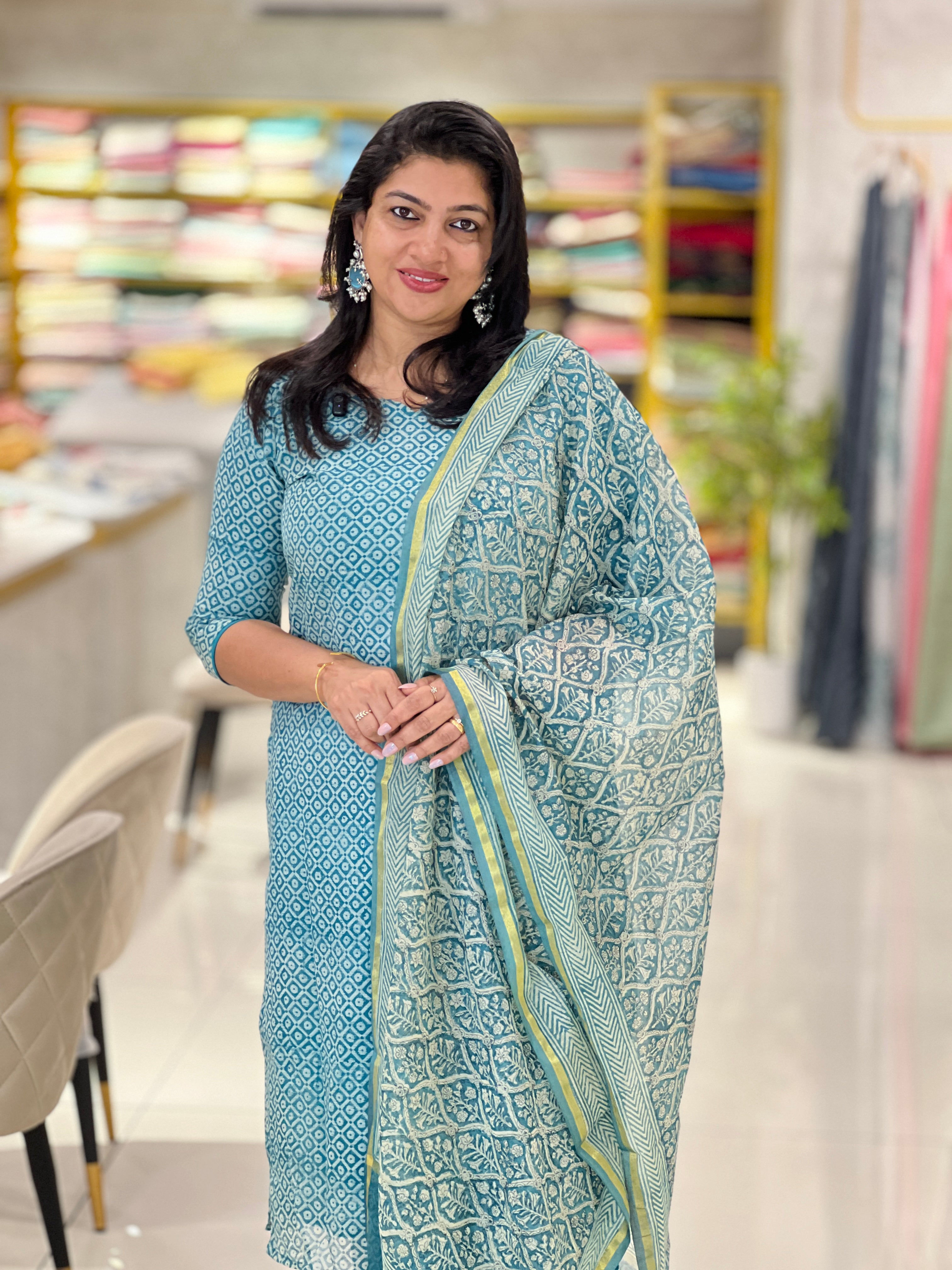 Screen Printed Chanderi Salwar Set | SSC108