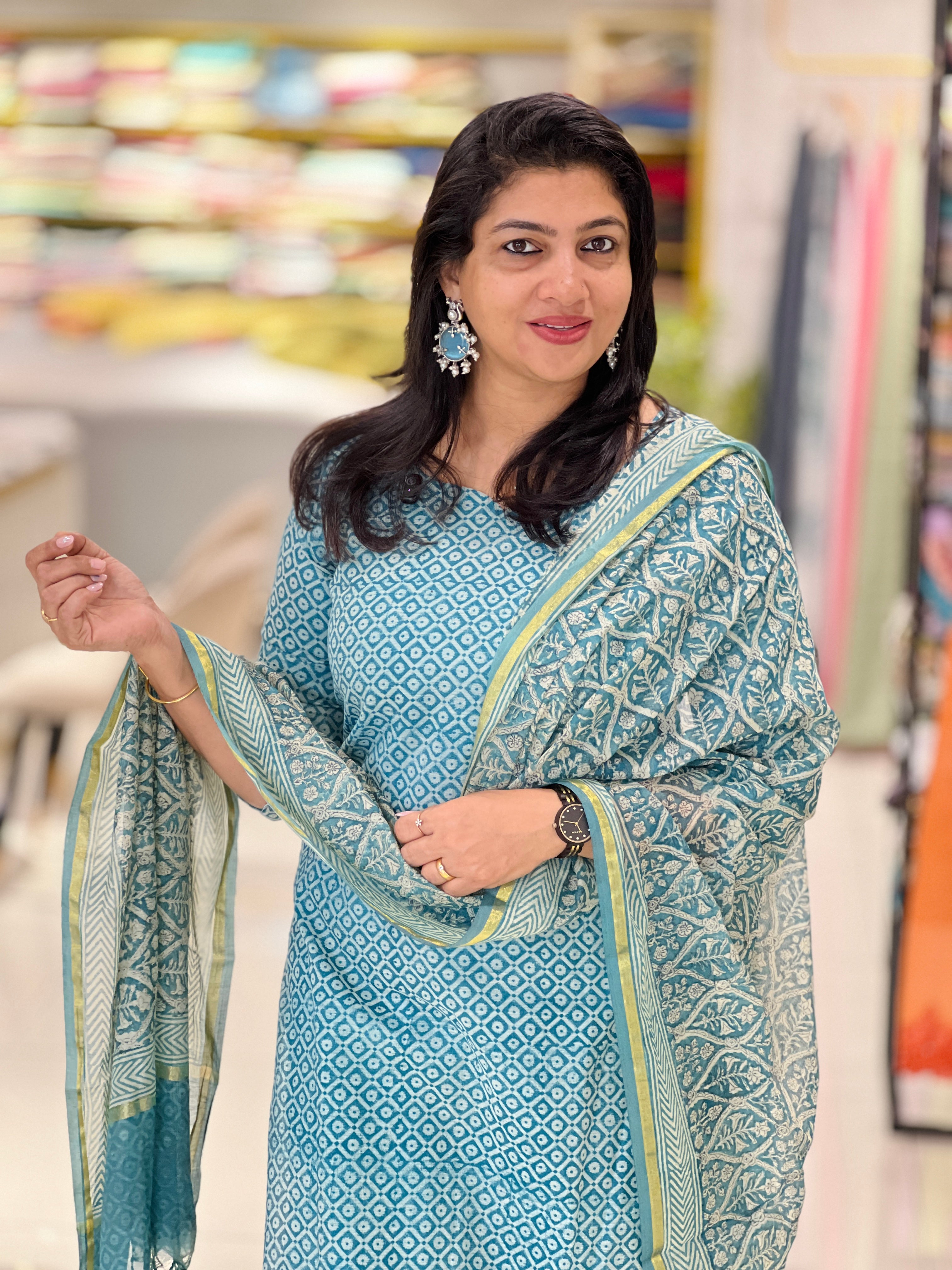 Screen Printed Chanderi Salwar Set | SSC108