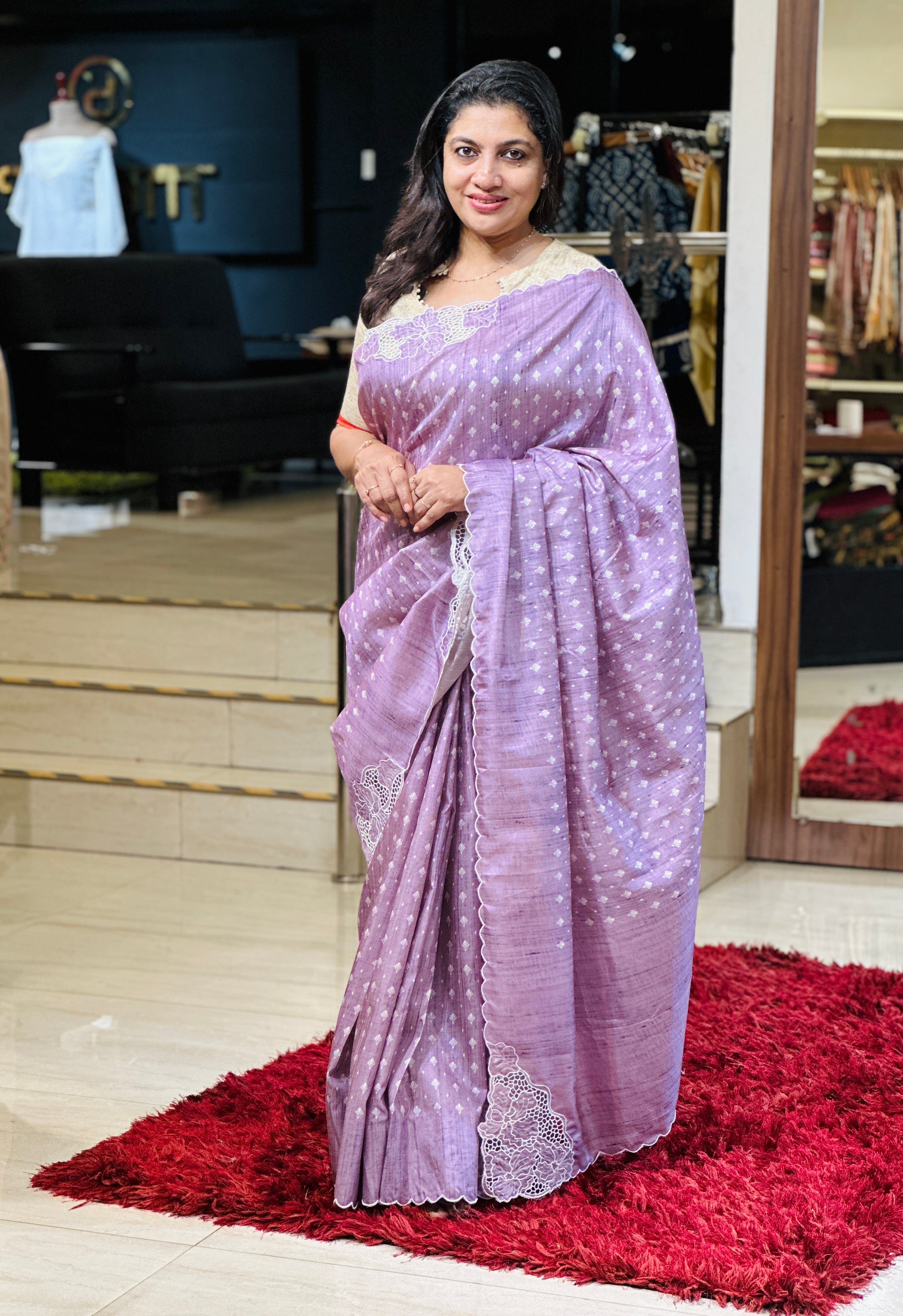 Print With Twine Cut Work Detailed Semi Tussar Saree | TC442