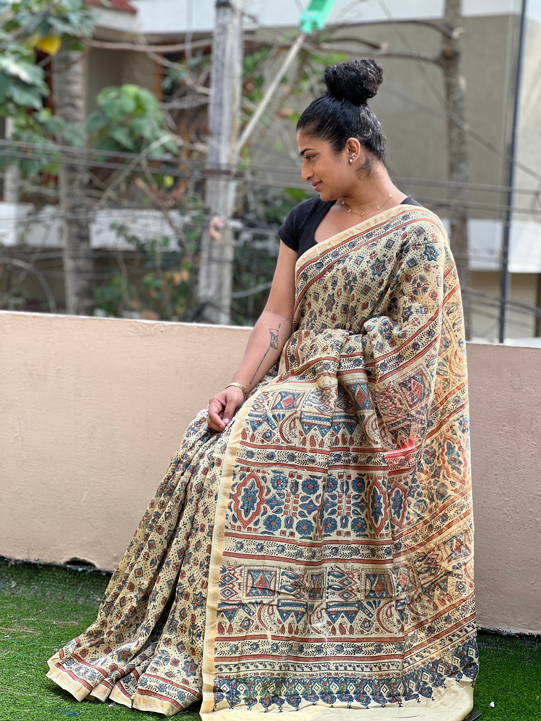 Ajrak Printed Chanderi Saree | AHD1601