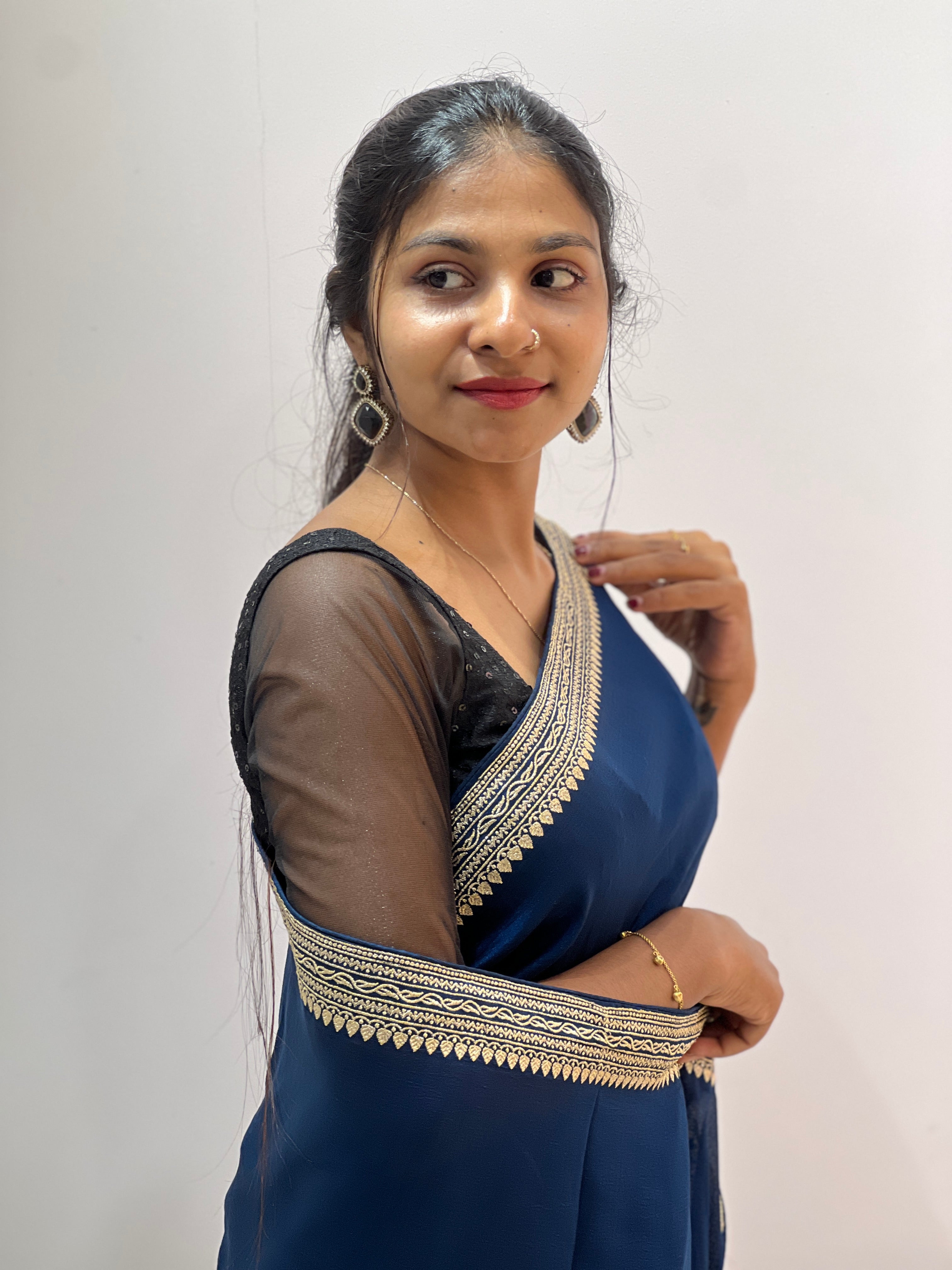 Embroidery Border Detailed Vichitra Silk Saree | RP486