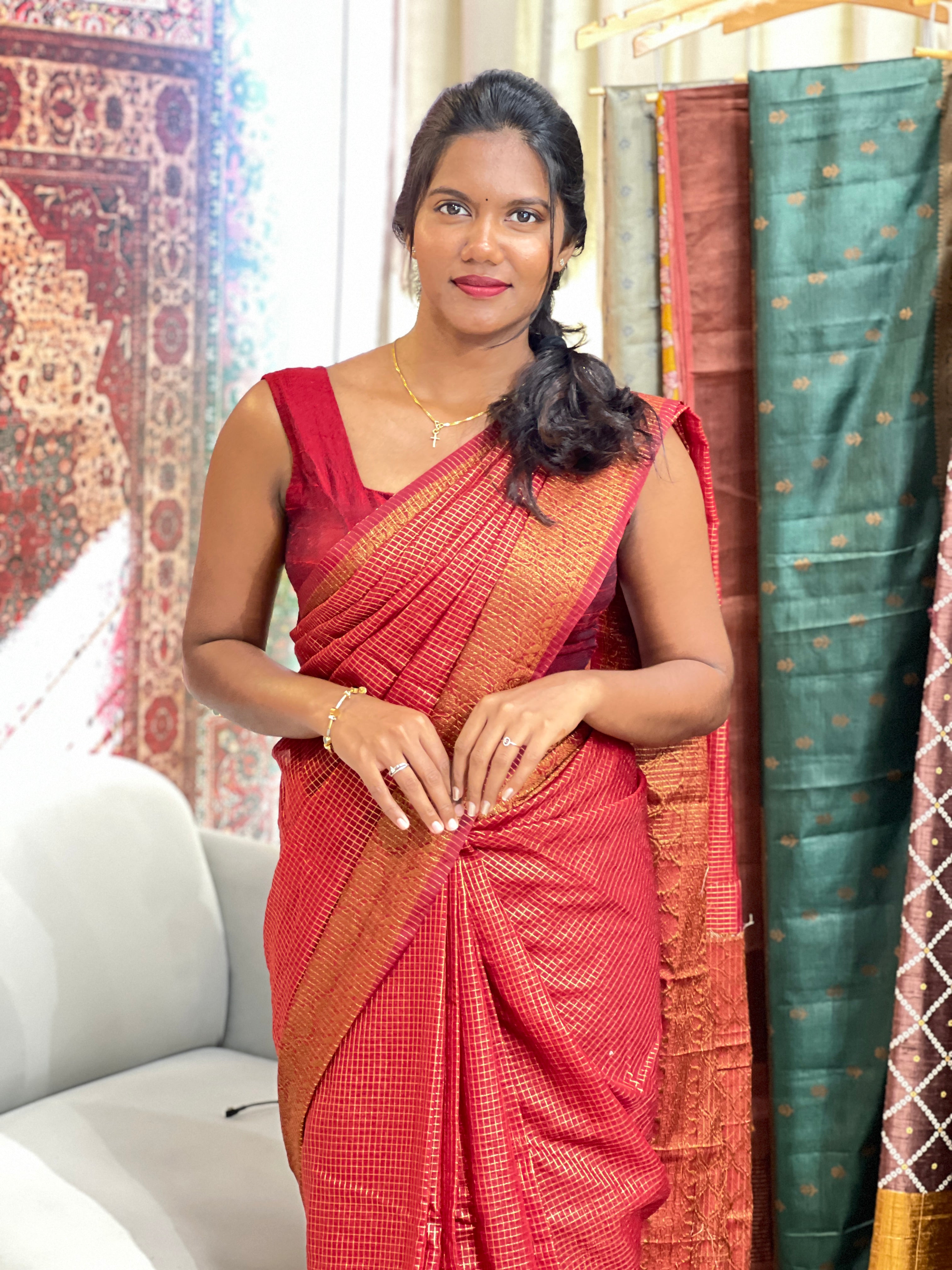 Check Pattern Semi Silk Saree | ZSS609