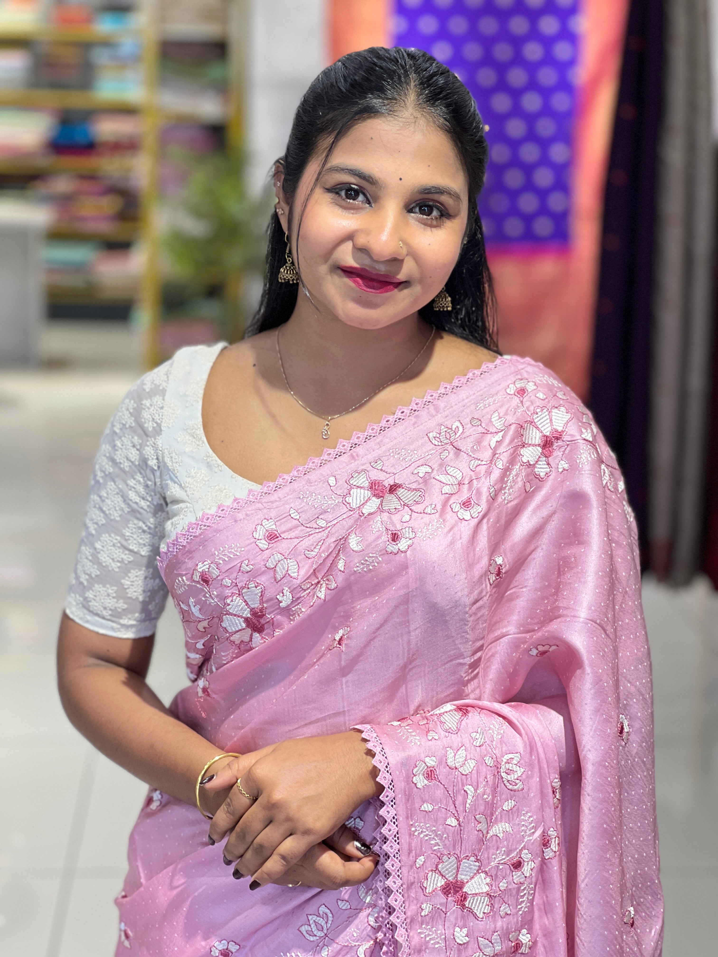 Machine Embroidery Detailed Semi Tussar Saree | SUN584