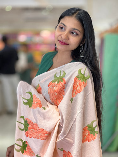 Floral Hand Painted MulCotton Saree | JKL472