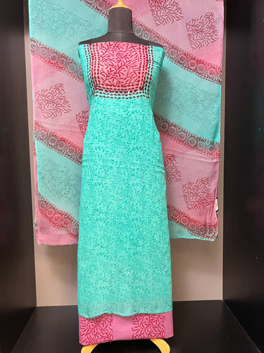 Block Print With Mirror Detailed Georgette Salwar Set | SF1121