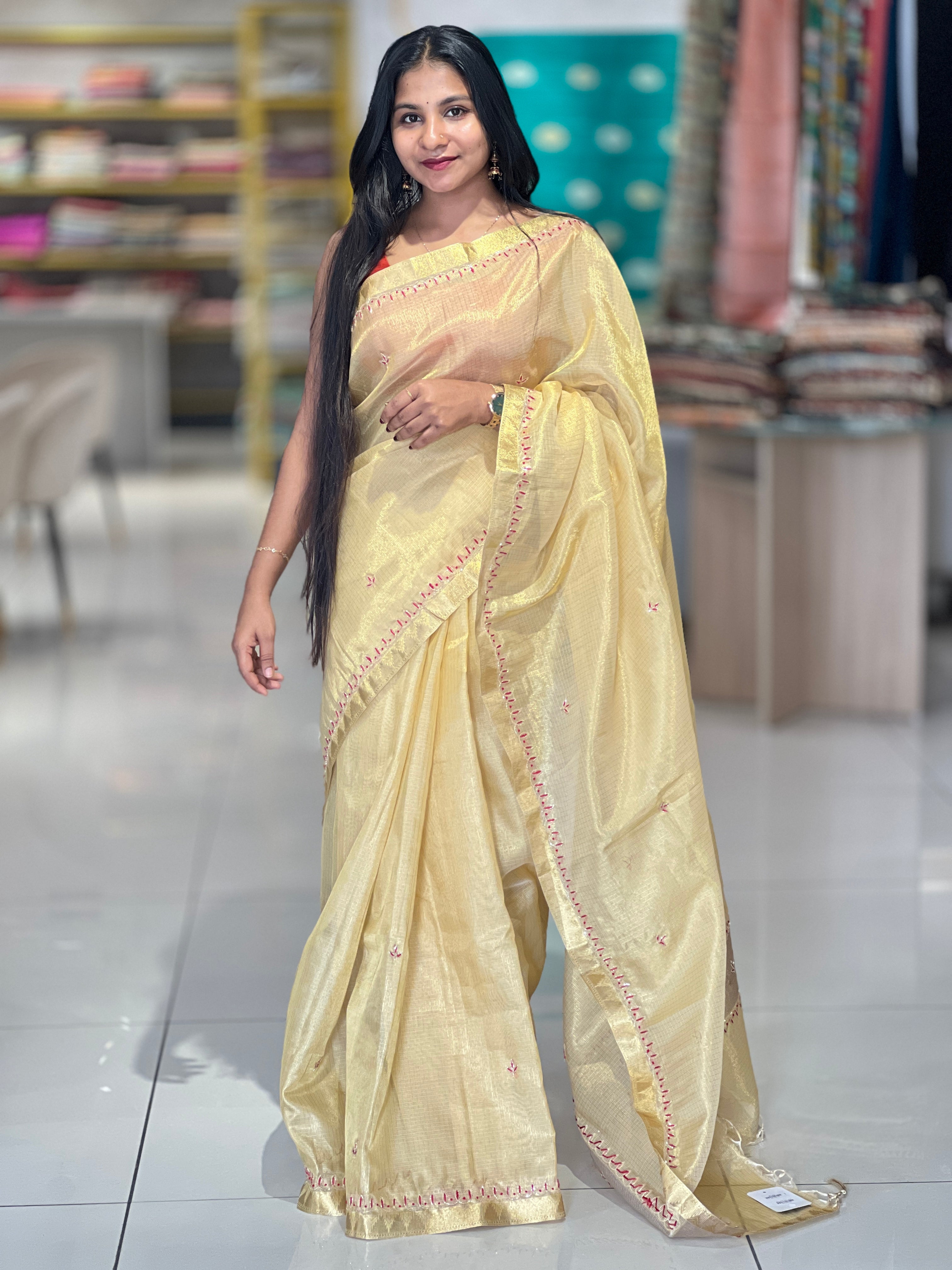 Hand Embroidery Tissue Kota Saree | SVF128