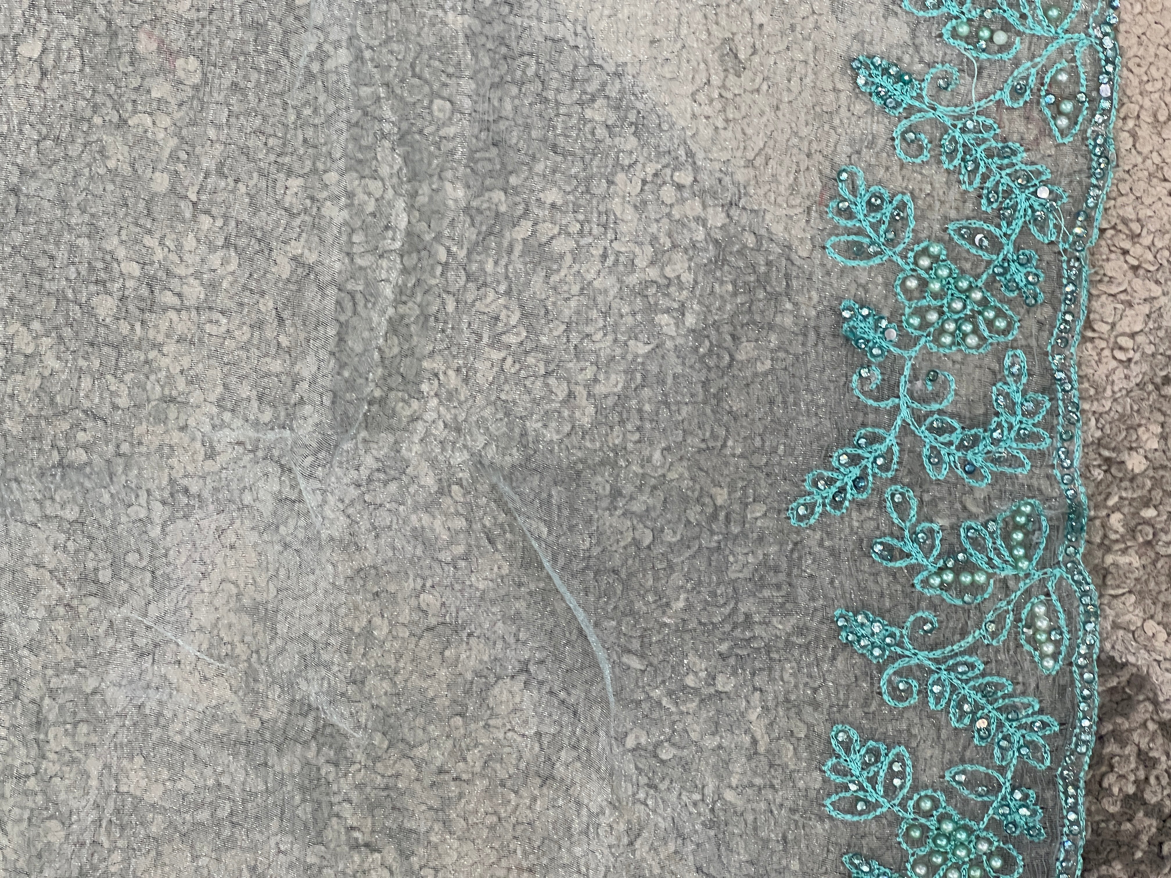 Machine Embroidery Crushed Organza Saree | SBP651