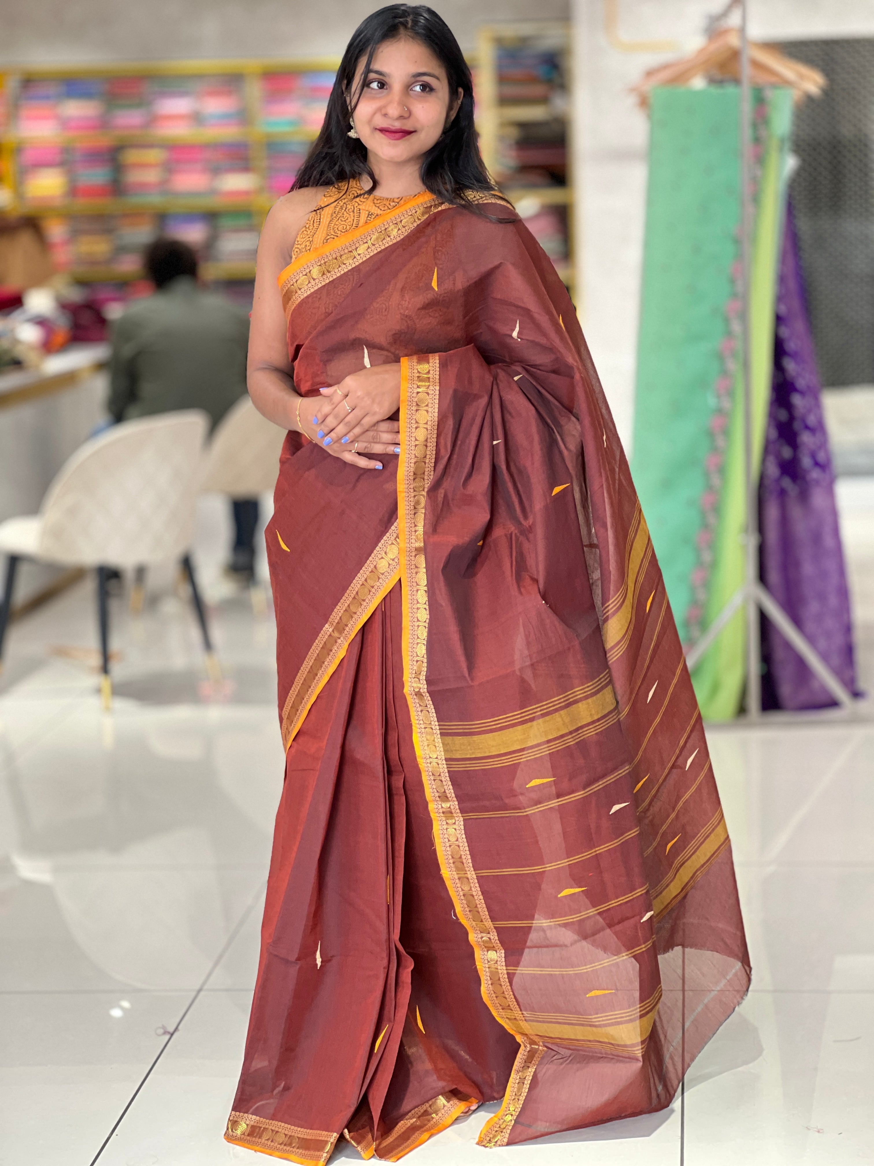 Kanchi Cotton Sarees With Traditional Border Detailing | VR212