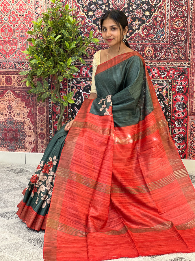 Floral Printed Geecha Tussar Saree | SK369