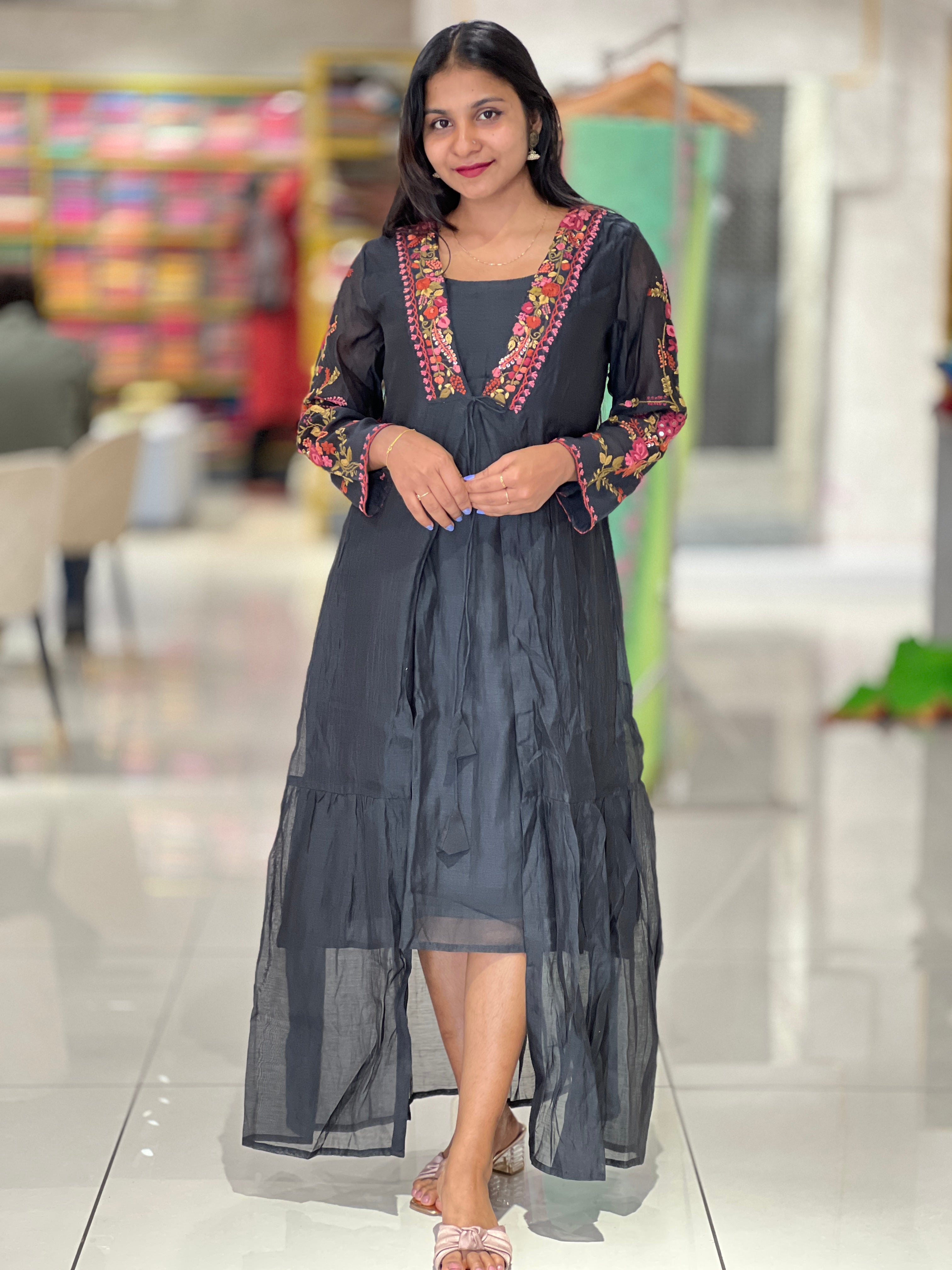 Hand Embroidery Chanderi Kurta | ADS107