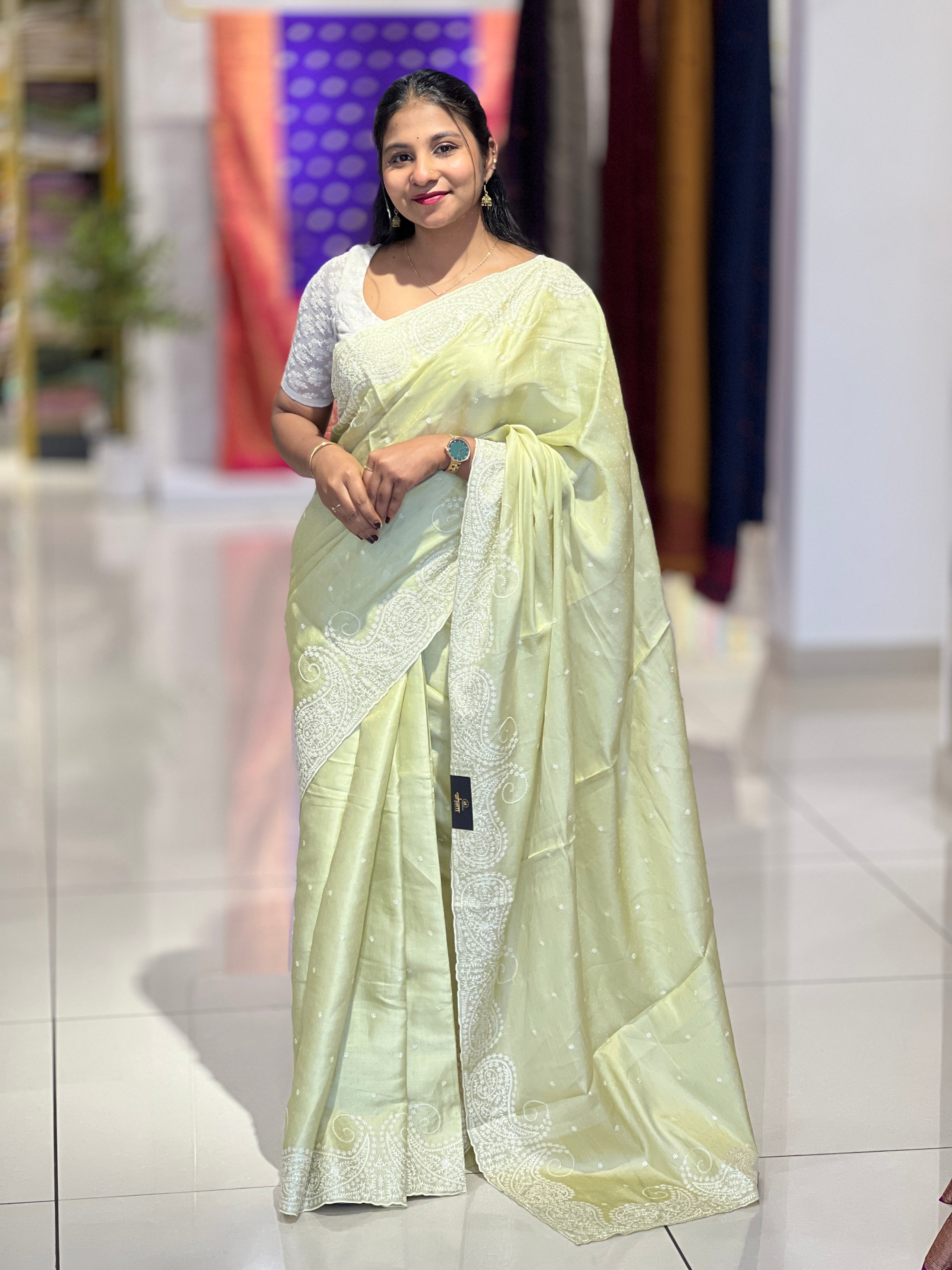 Point Embroidery Detailed Semi Tussar Saree | SUN522