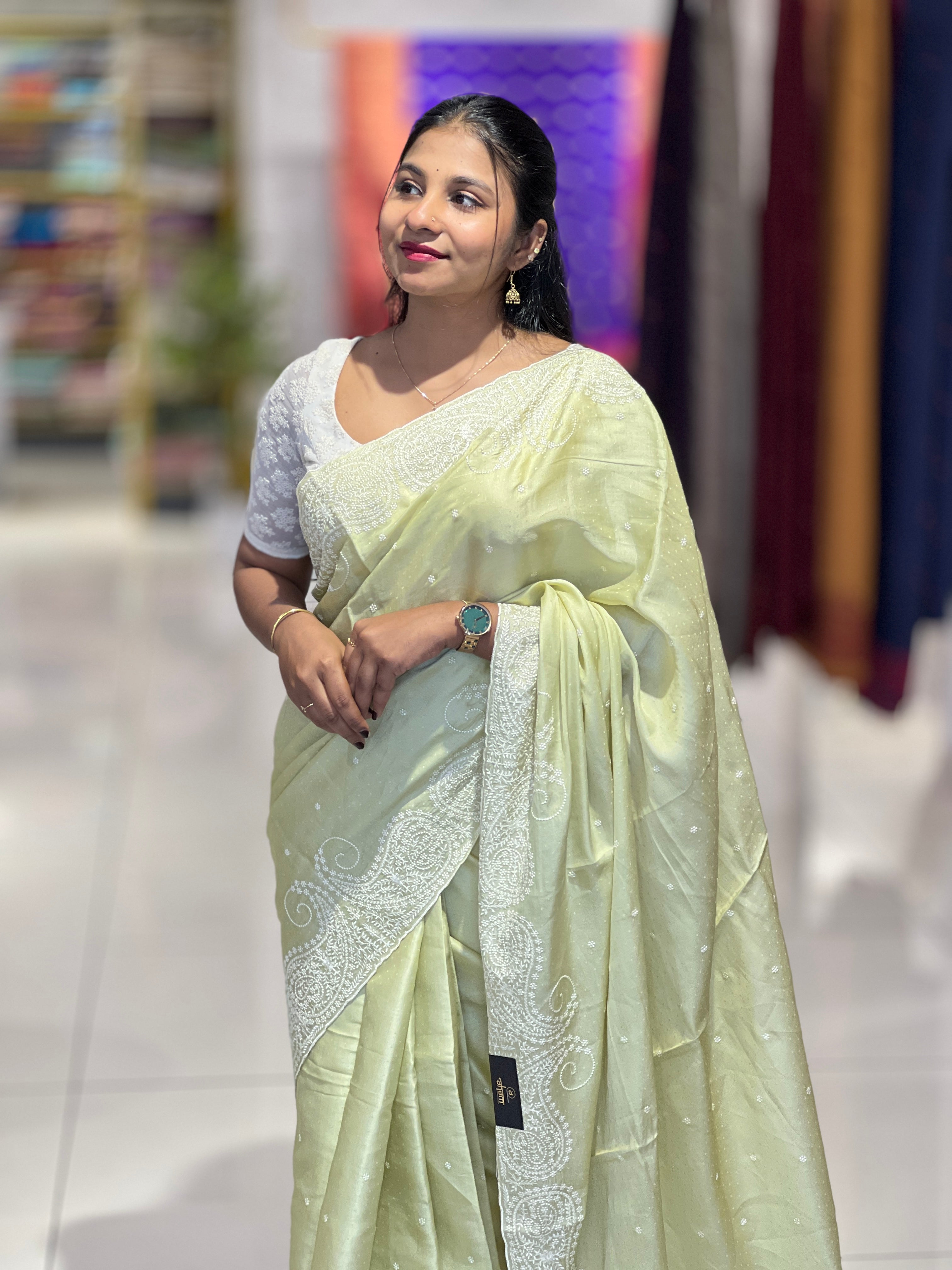 Point Embroidery Detailed Semi Tussar Saree | SUN522
