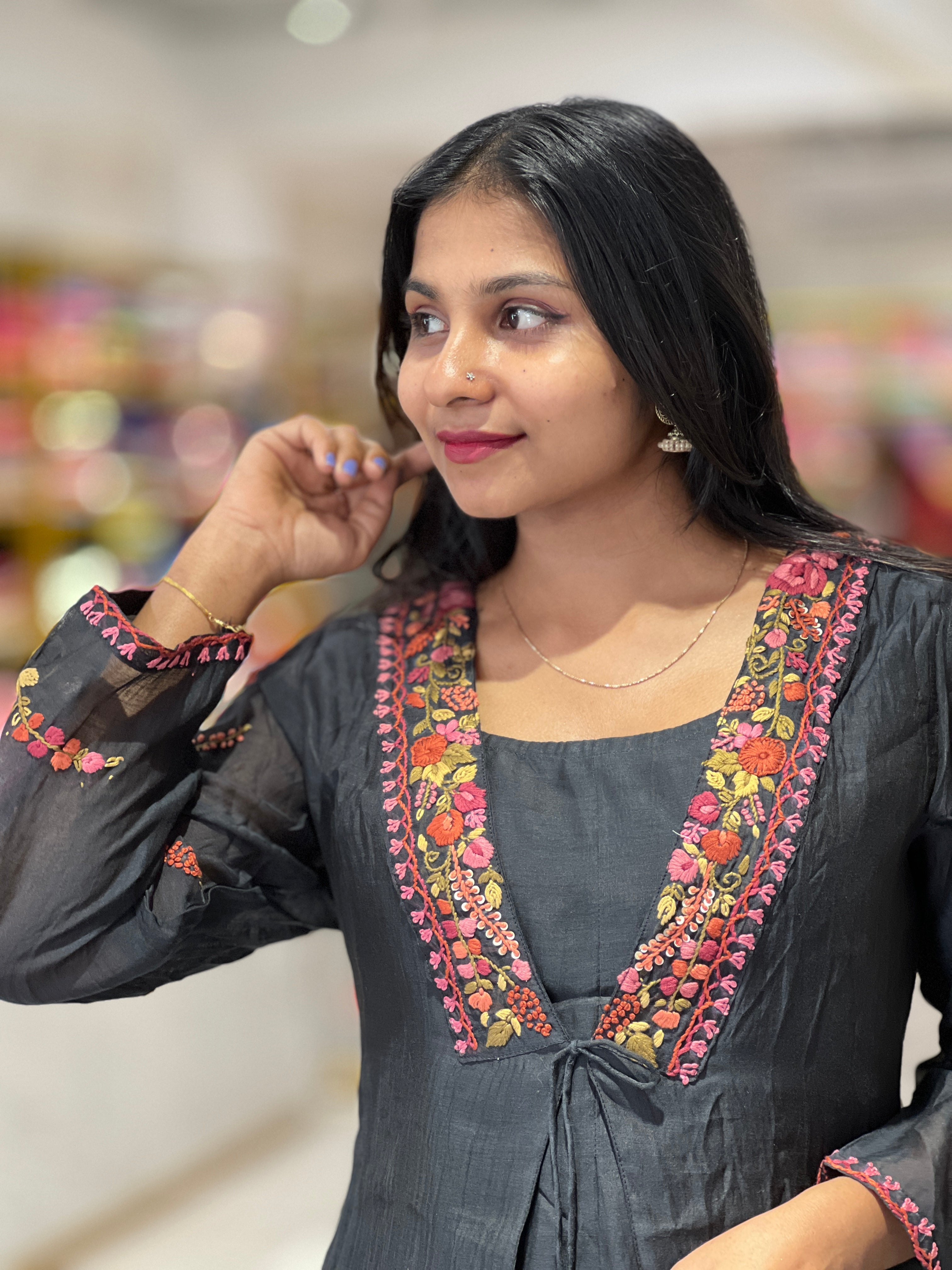 Hand Embroidery Chanderi Kurta | ADS107