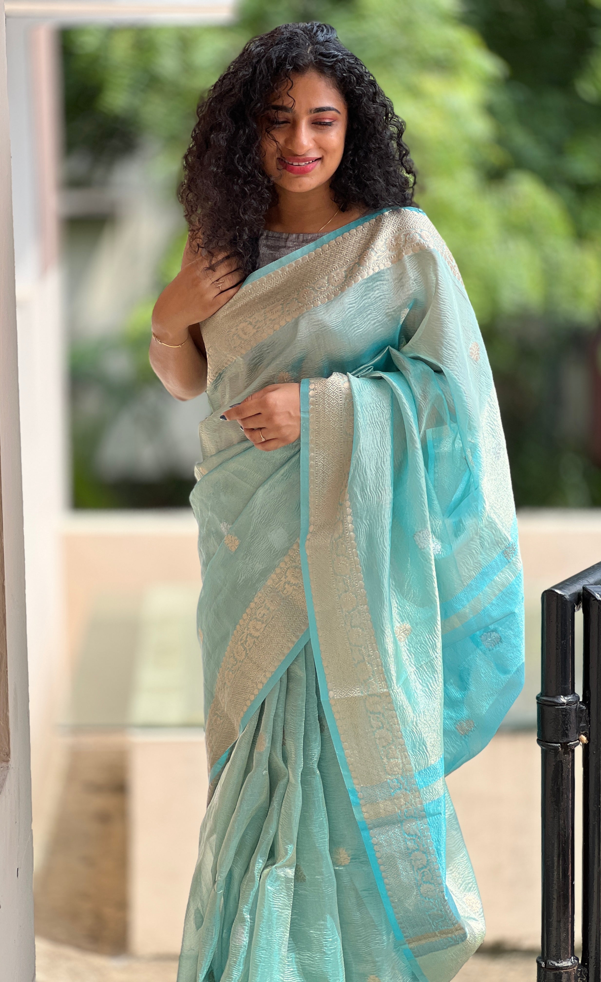Banarasi Border Pattern Crush Tissue Saree | YNG322