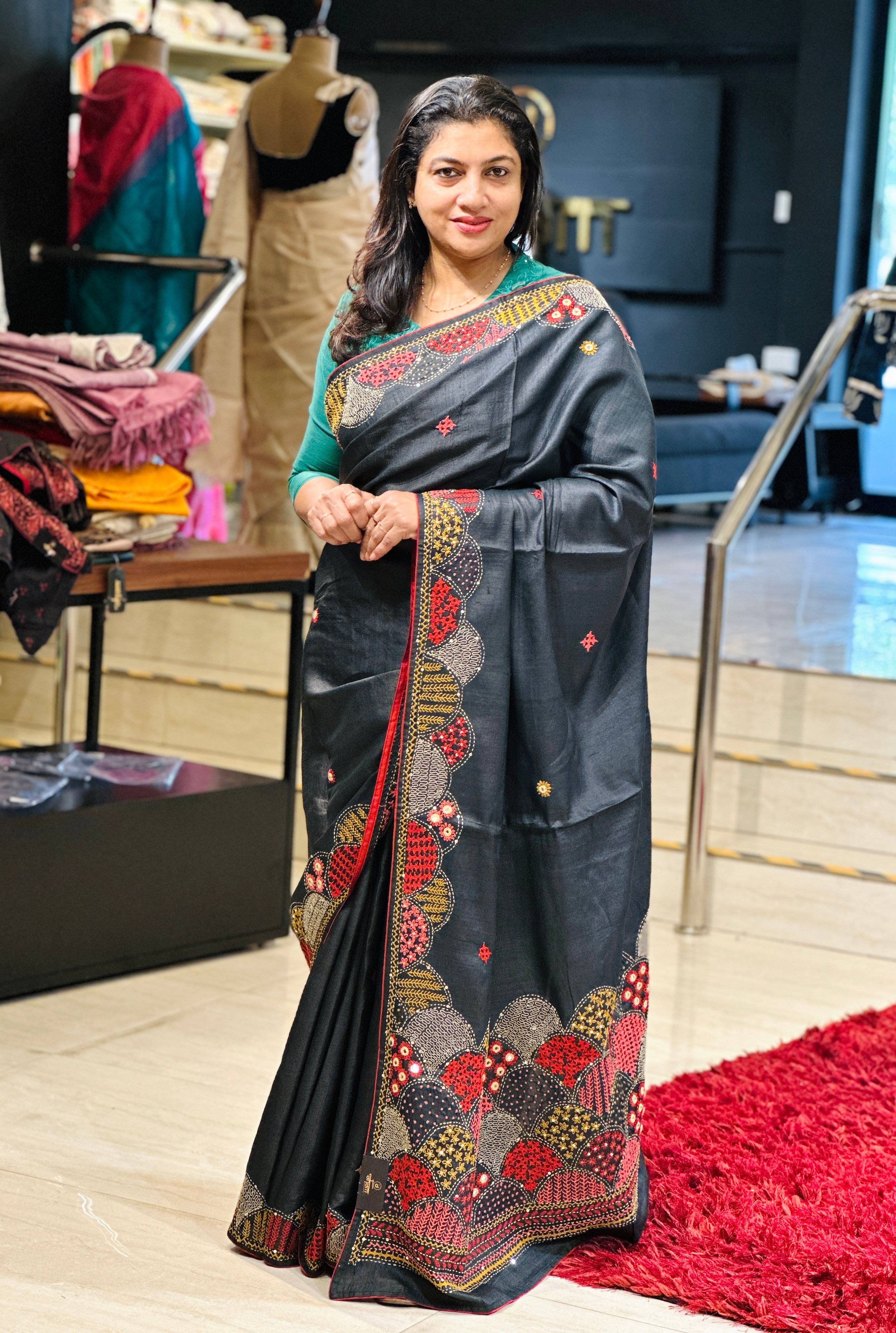 Hand Embroidery & Kutch Work Detailed Pure Tussar Saree | RGD733