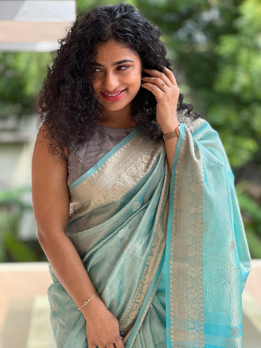 Banarasi Border Pattern Crush Tissue Saree | YNG322