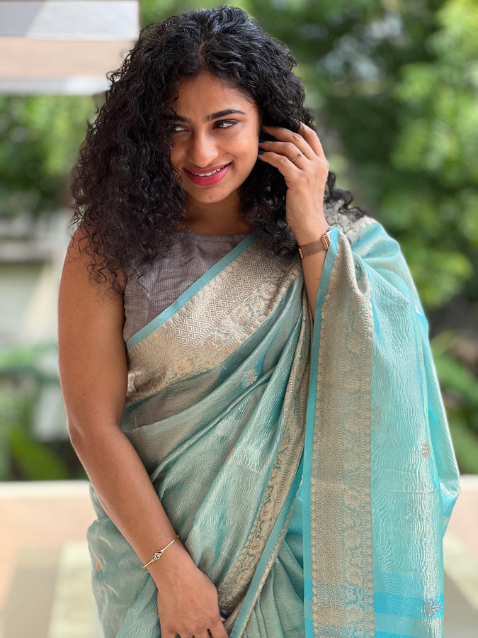 Banarasi Border Pattern Crush Tissue Saree | YNG322