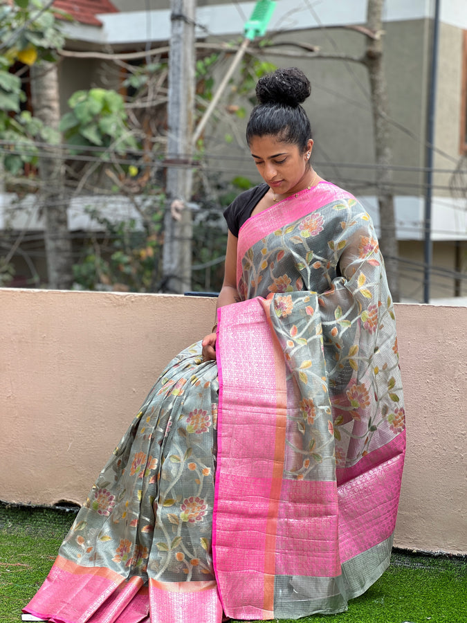Jamdani Weaved Tissue Tussur Kota Saree | AHD1103