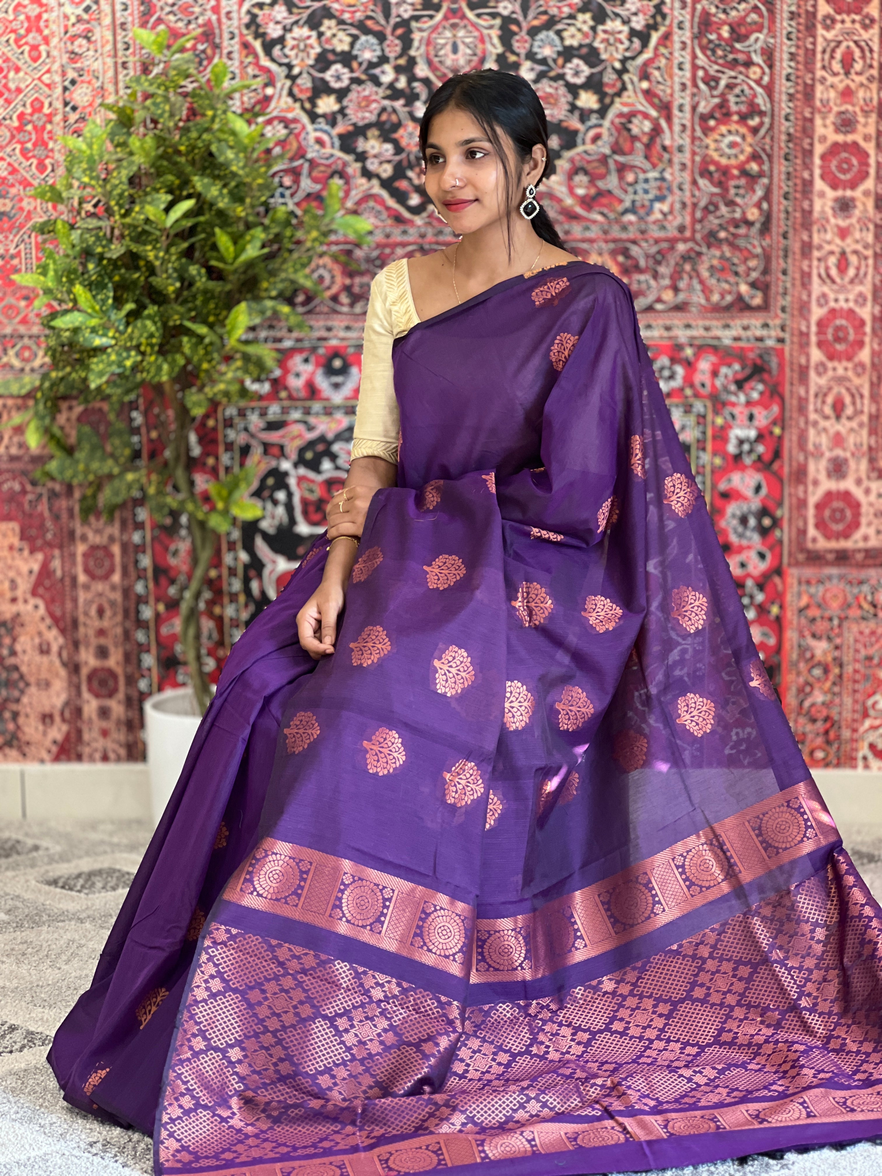 Copper Zari Woven Semi Silk Saree | KRK453