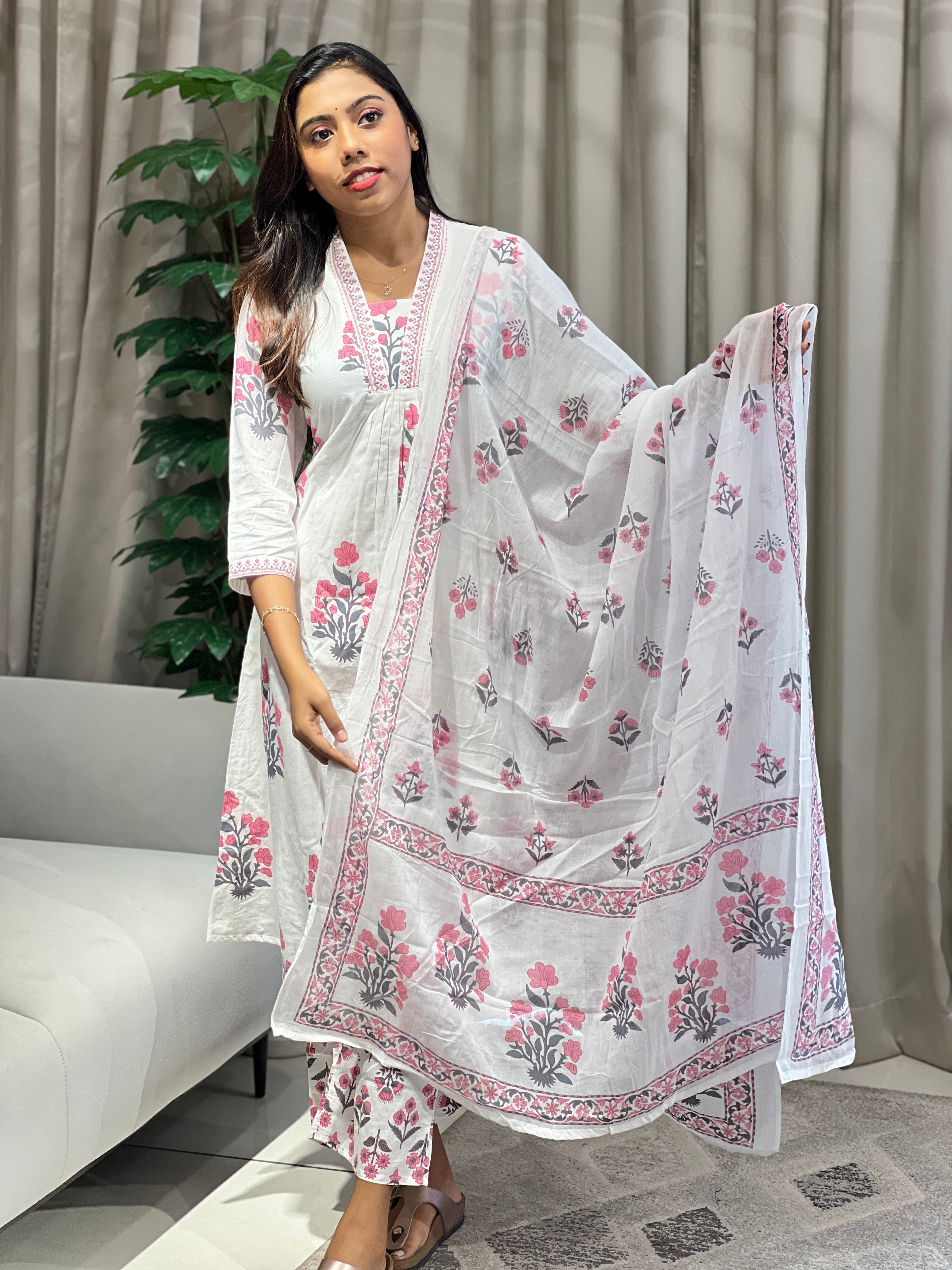 Floral Digital Printed Soft Cotton Kurta Set | PGI310