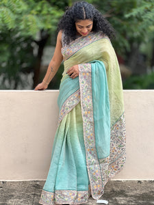 Embroidery Border Crush Tissue Organza Saree | SMC129